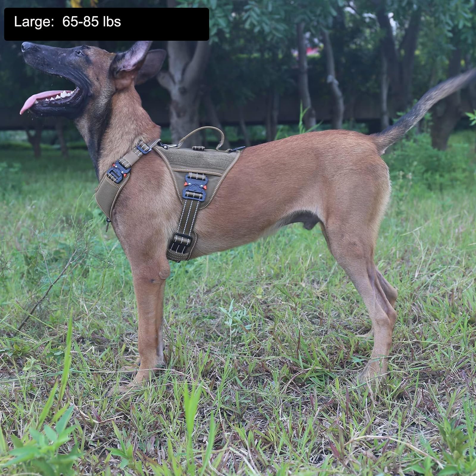 Icefang Gn8 Quick-Moving Tactical Dog Harness With Handle ,Reflective Pet Vest,No-Pull Front Lead ,5-Points Adjustable,Hook And Loop Panel For Patch (Large (Pack Of 1), Elite Brown)