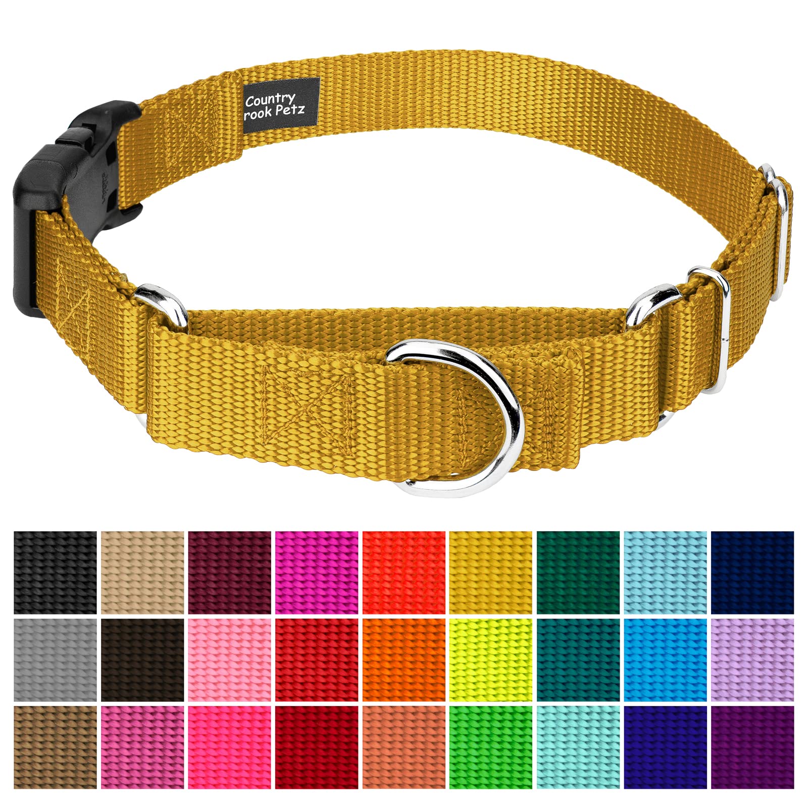 Country Brook Petz - Made In The Usa - Durable Nylon Martingale With Deluxe Buckle - 30+ Vibrant Color Options (Gold, 5/8 Inch, Extra Small)