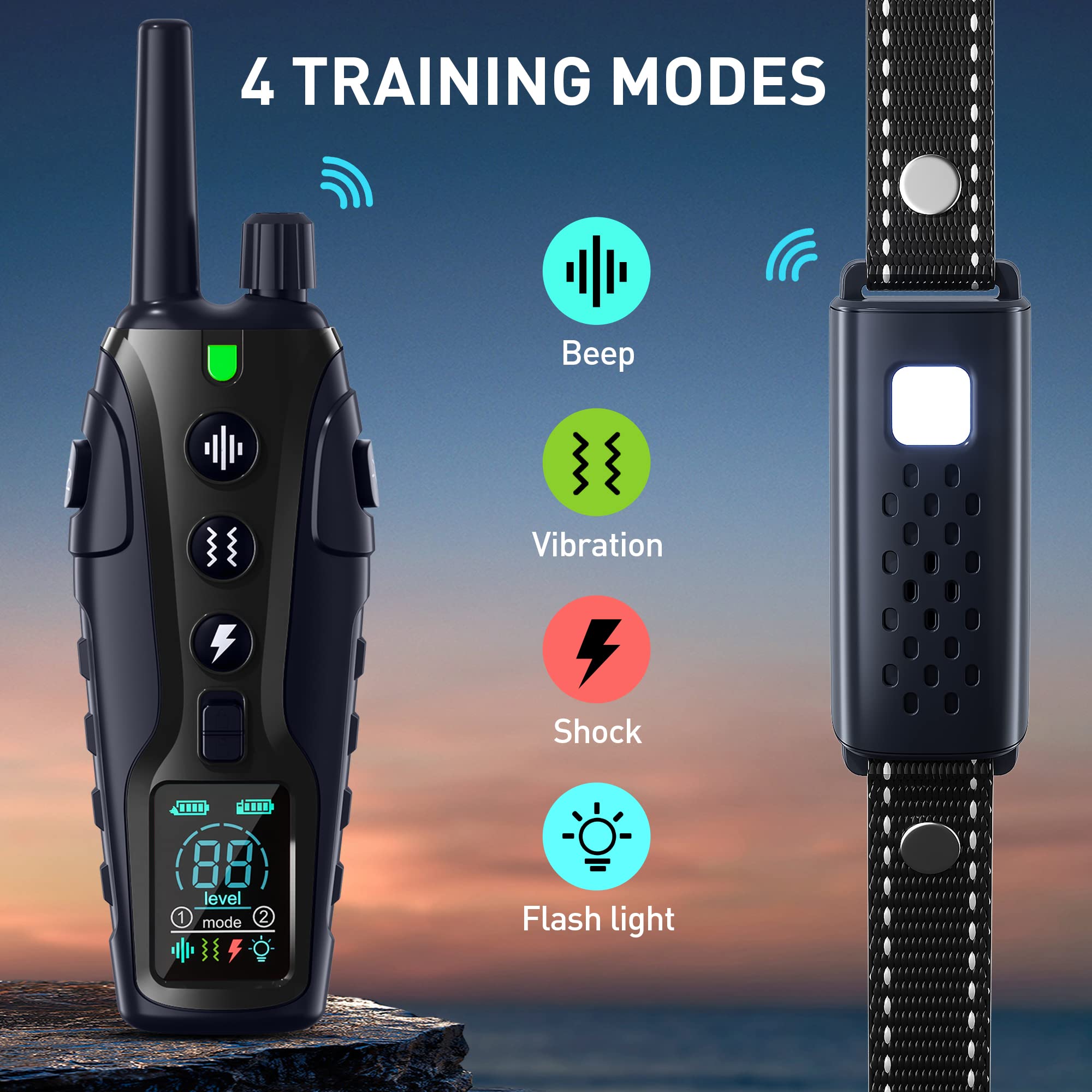 Dog Shock Collar With Flashing Light For Night Walks,Dog Training Collar With Adjustable Pitch Beep,Vibration,Shock And Keypad Lock,Dog Training Collar With Remote 4000Ft,Shock Collar Dog