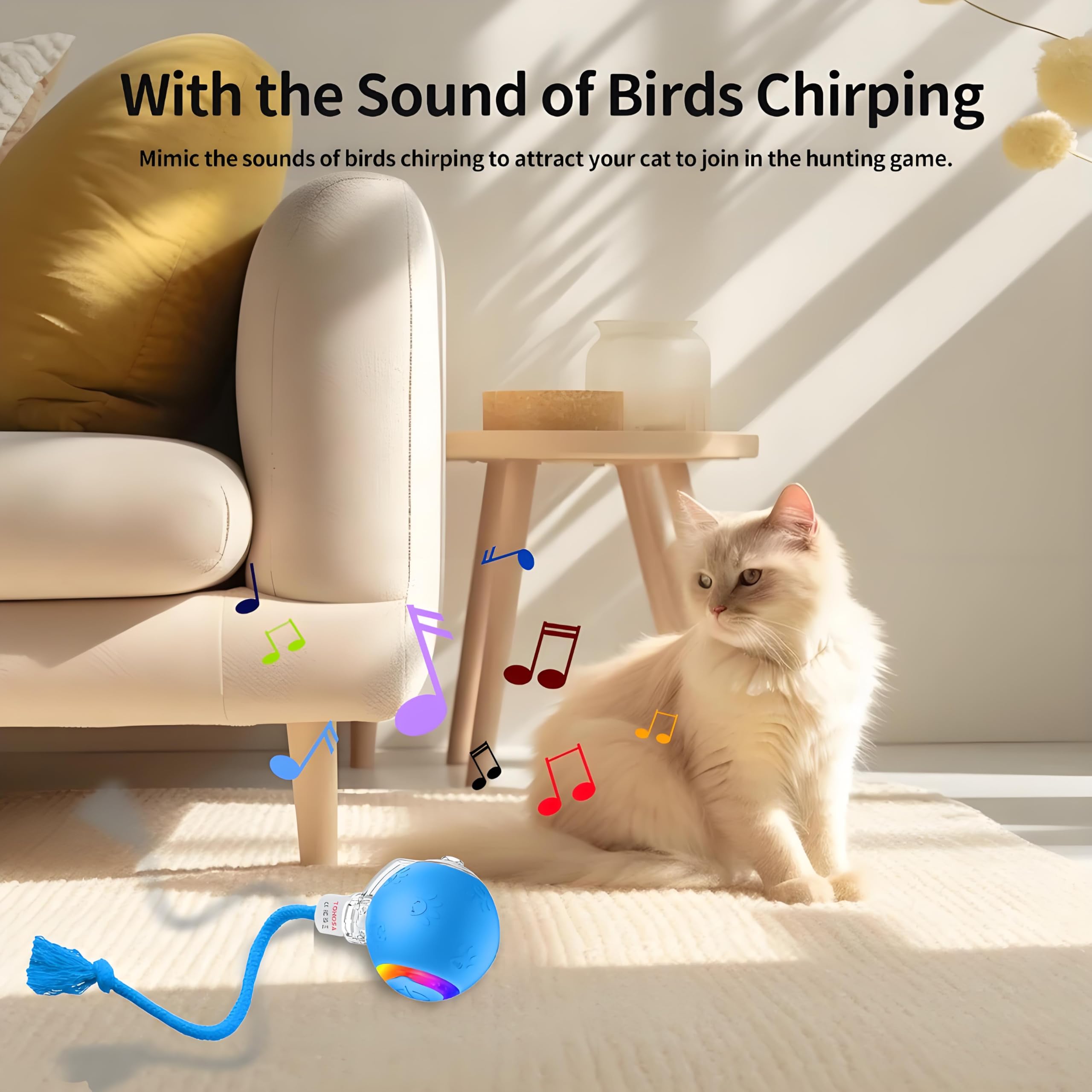 TONOSA Interactive Cat Ball Toy - Motion Activated, RGB Lighting, 3 Motion Modes-Automatic Cat Ball for Bored Indoor Cats(Blue)