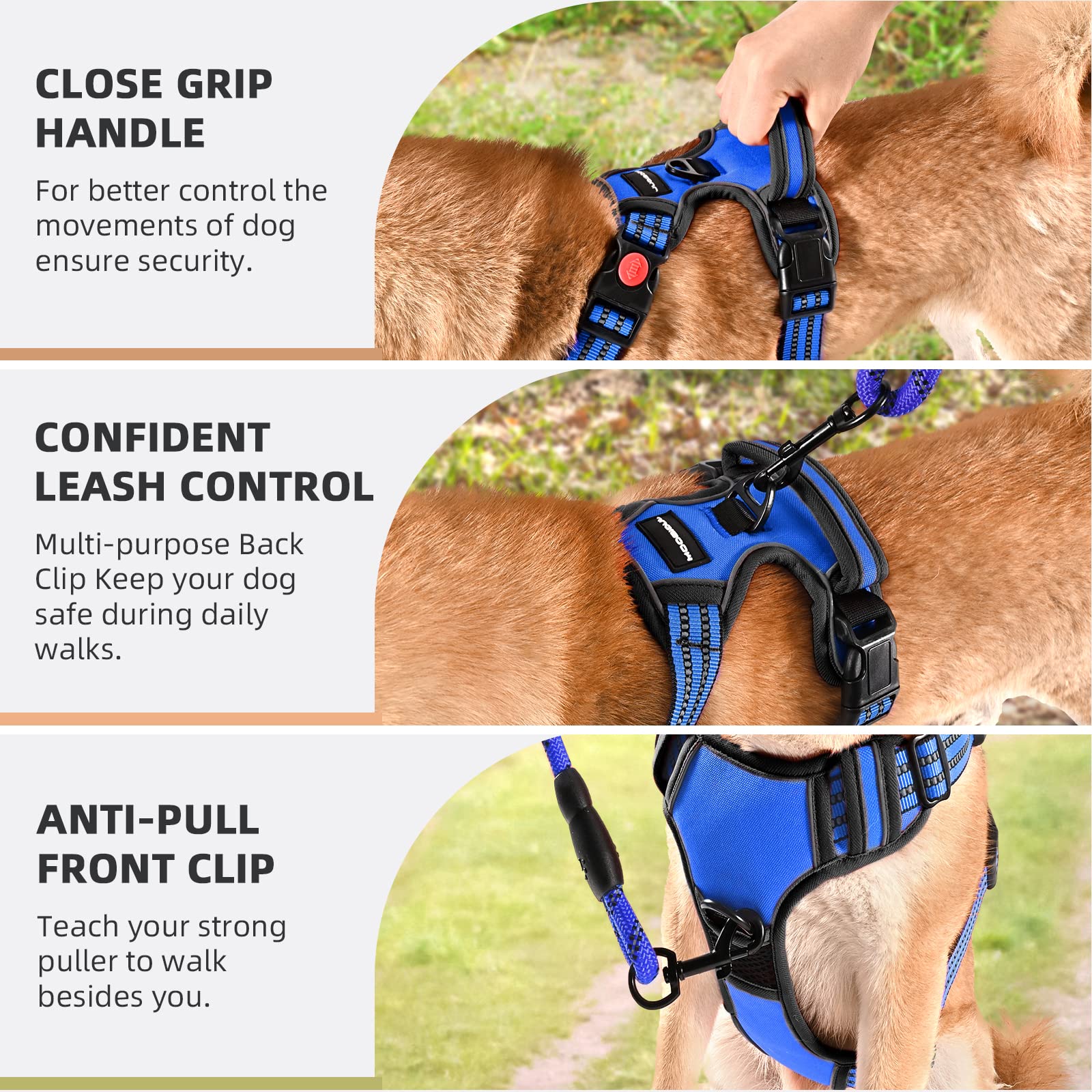 Juqiboom No Pull Dog Harness, Adjustable Soft Padded Dog Vest, Reflective No-Choke Pet Oxford Vest With Easy Control Handle For Small And Large Dogs (Blue, Small)