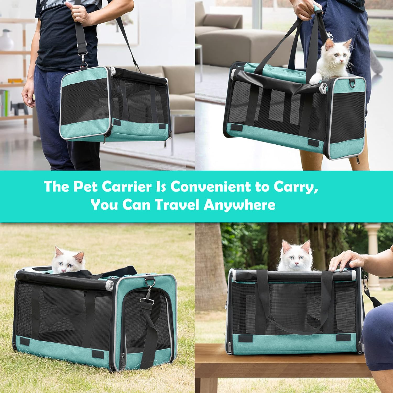 Gapzer Small Dog Carrier For Puppy Yorkshire Softshell Car Transport Chihuahua Carry Cage 18-Inch Collapsible Doggie Vet Visit Crate Easy Load Roomy Pet Carrier Bag Kennel Dog Essentials Teal