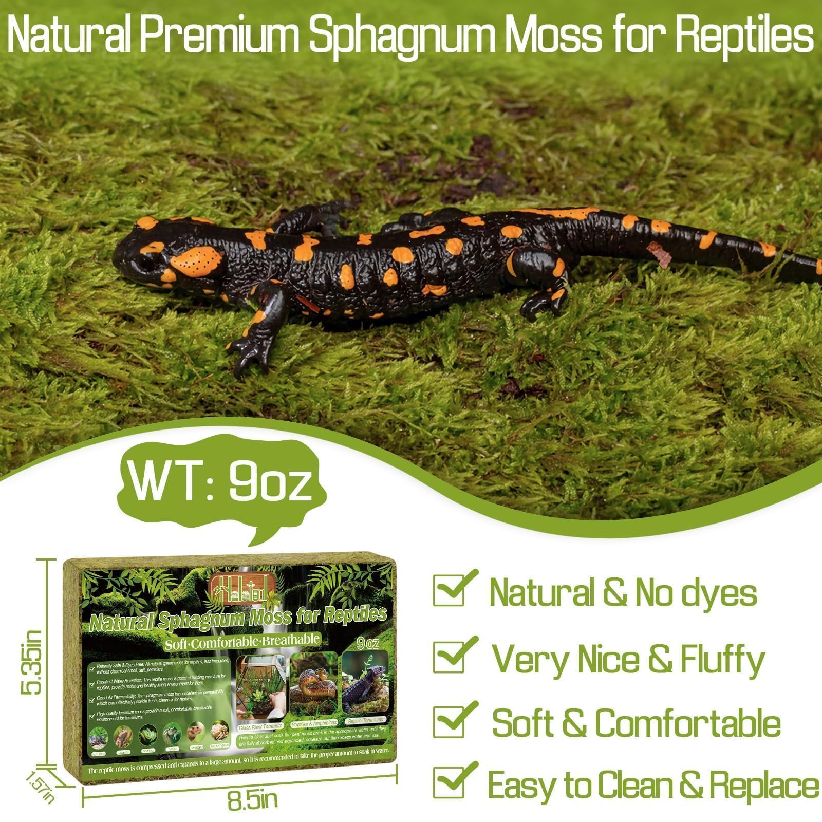 Halatool 9Oz Natural Sphagnum Moss For Reptiles- 14Qt Green Live Moss For Terrarium Plants Long Fiber Reptile Moss For Leopard G