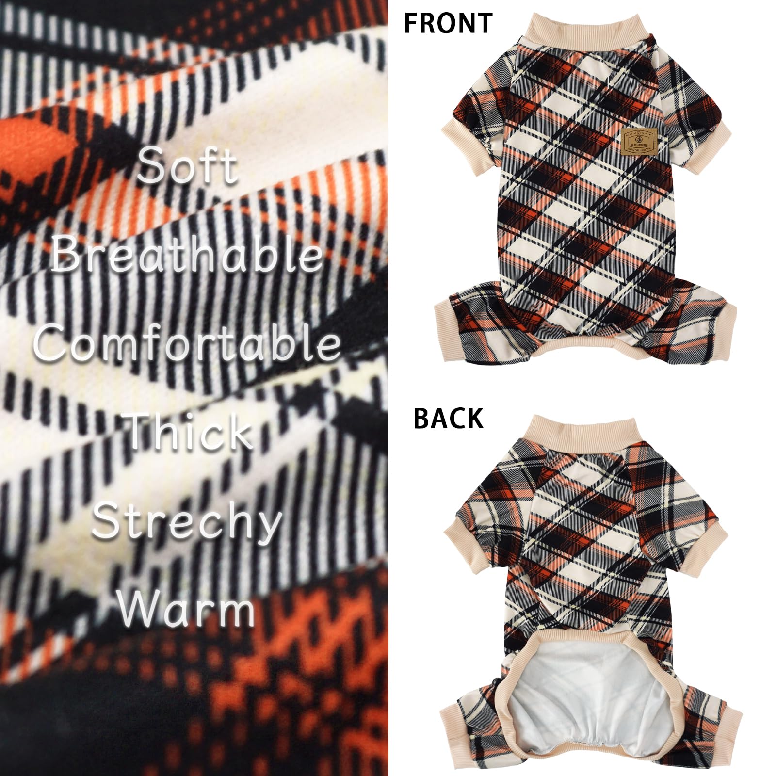 Xpudac Dog Pajamas Soft Strechy Plaid Doggie Clothes For Small Medium Girl Boy Cat Apparel-2Xl