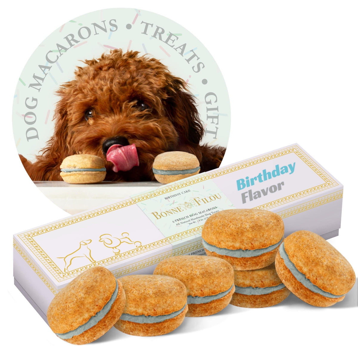 Bonne Et Filou Human Grade Dog Treats Gift Box Dog Cake Macarons For Birthday Gourmet Dog Treats Healthy And Delicious Snacks For Small To Large Dogs All Natural Macaron Dog Cakes 6 Count