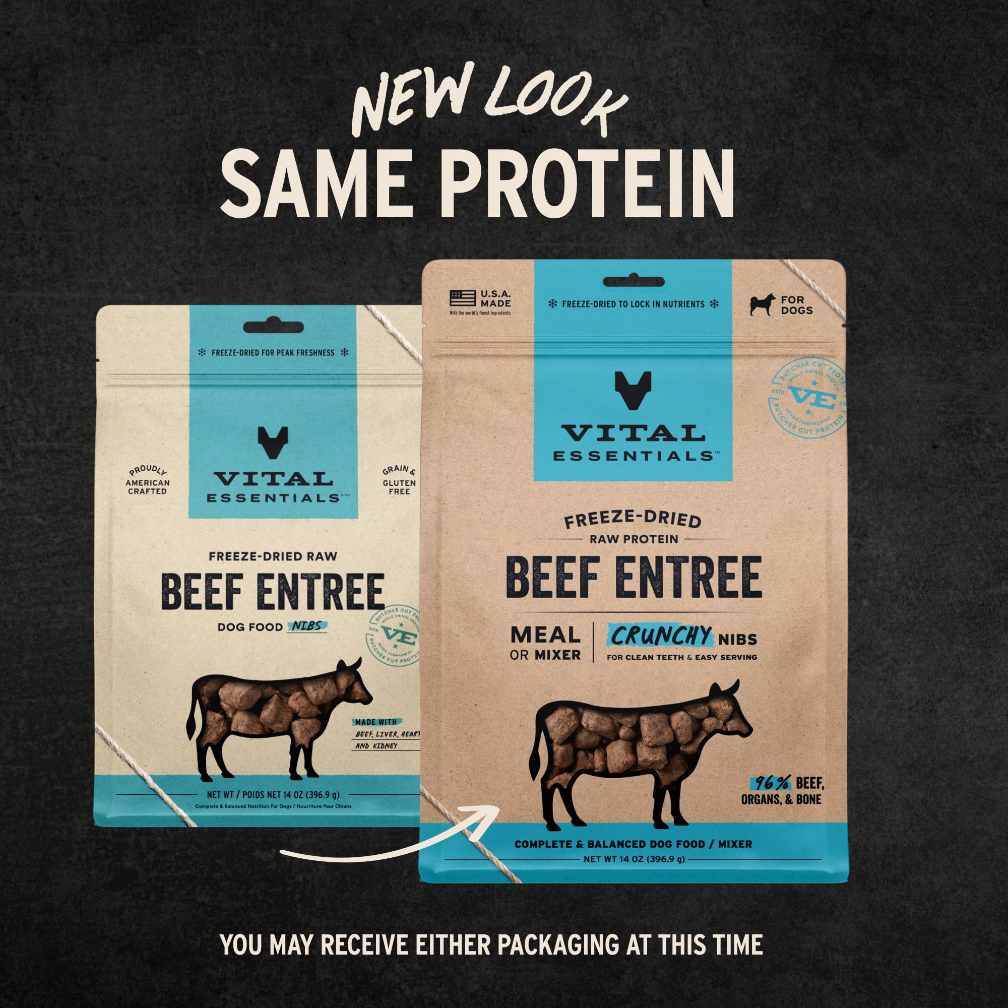 Vital Essentials Freeze-Dried Raw Dog Food, Beef Crunchy Nibs | Complete Meal or Mixer | High Protein Dog Food | 14 oz