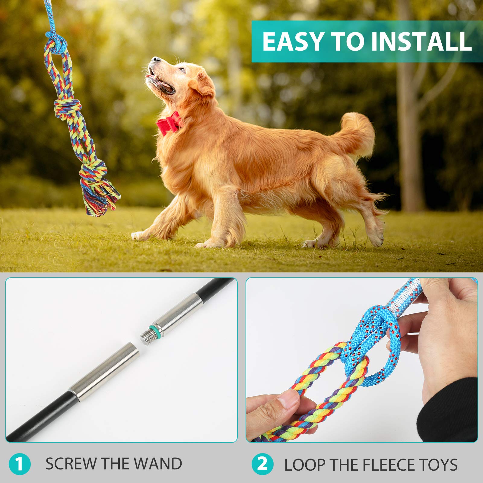 Meieke Flirt Pole For Dogs Pet Teaser Wand Outdoor Interactive Pet Dog Flirt Pole Training Exercise Rope Toy For Small Medium Large Dogs Cats