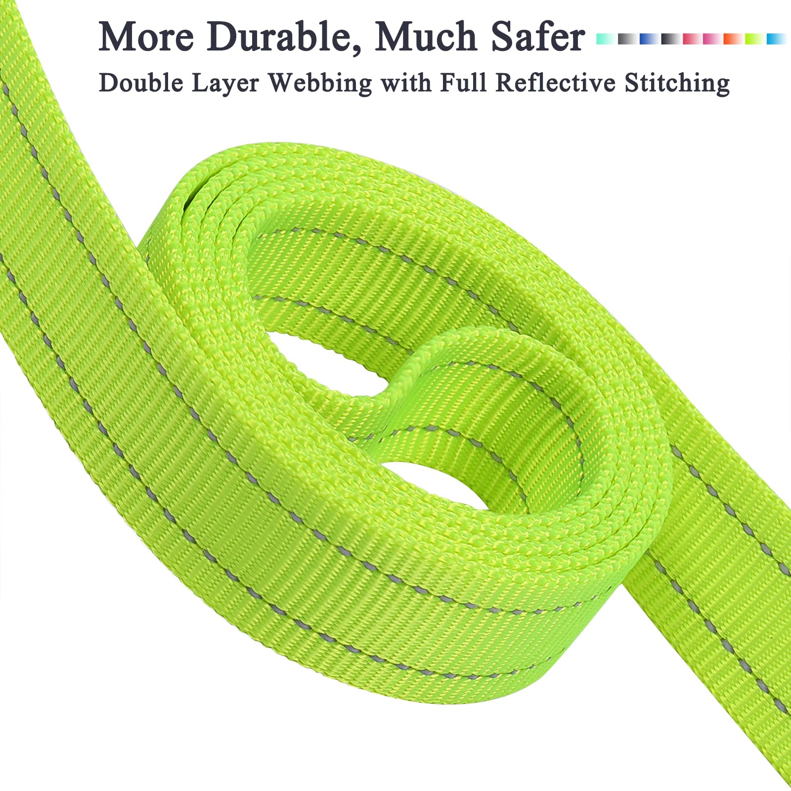 Vivaglory Traffic Handle Dog Leashes, Two Padded Soft Handles Strong Dog Leash, Reflective & Metal Hook Training Dog Lead, Brigh