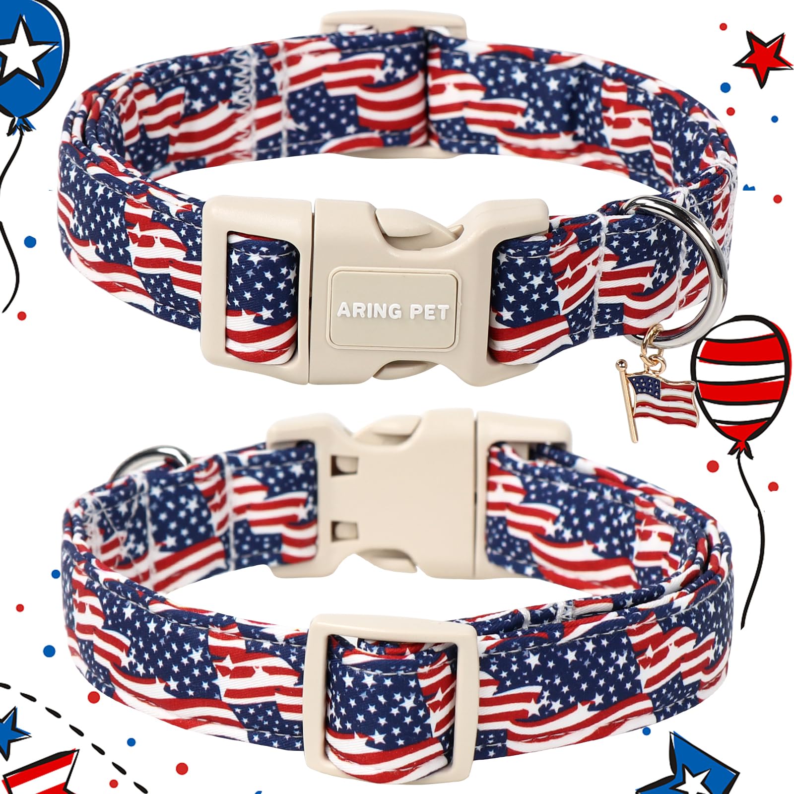 Aring Pet American Flag Dog Collar-Cute 4Th Of July Dog Collars, Adjustable Patriotic Pet Collars Puppy Collar With Quick Releas
