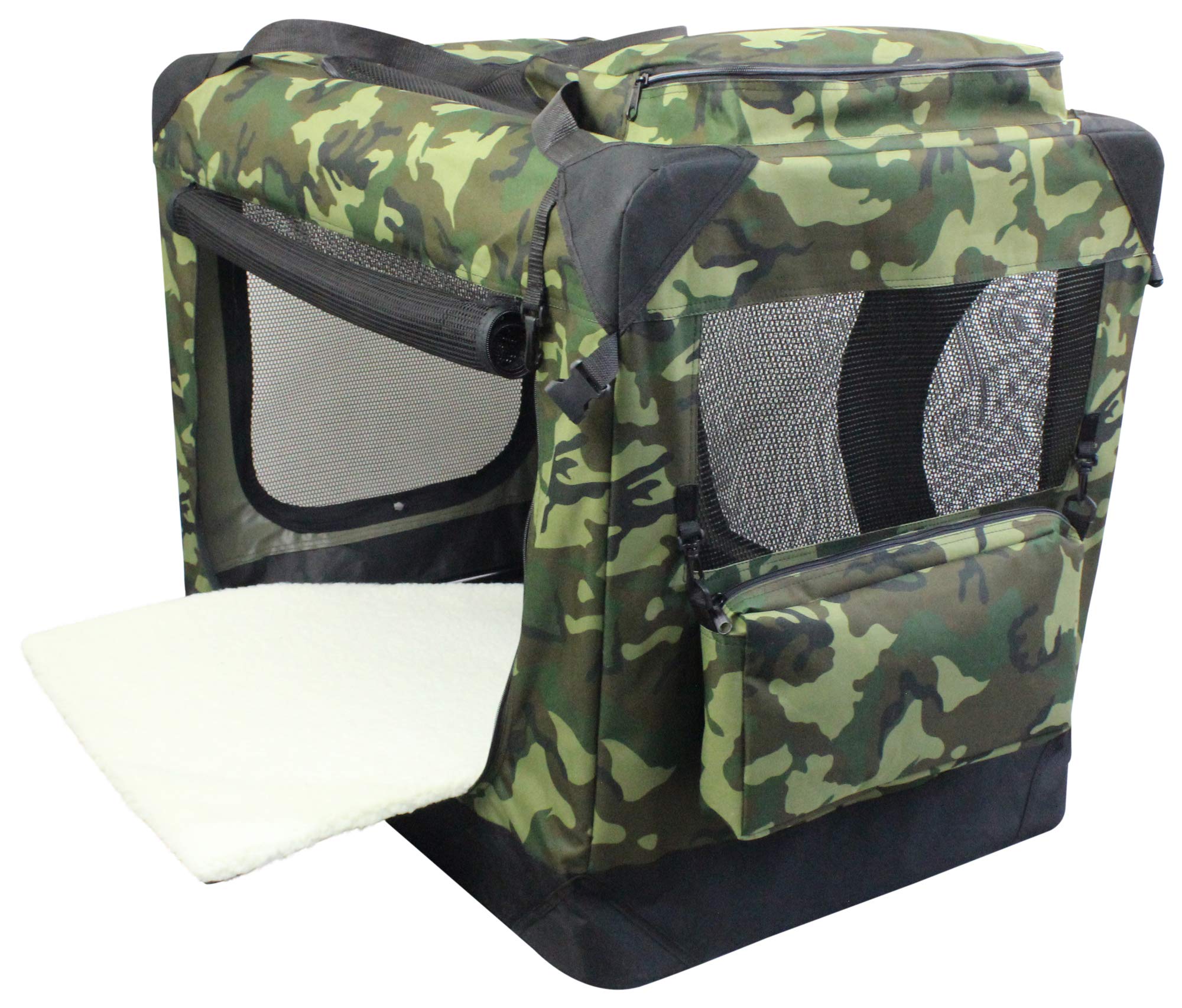 EliteField 3-Door Folding Soft Dog Crate - Camo, 20" L x 14" W x 14" H, Indoor & Outdoor Pet Home, Durable Steel Construction