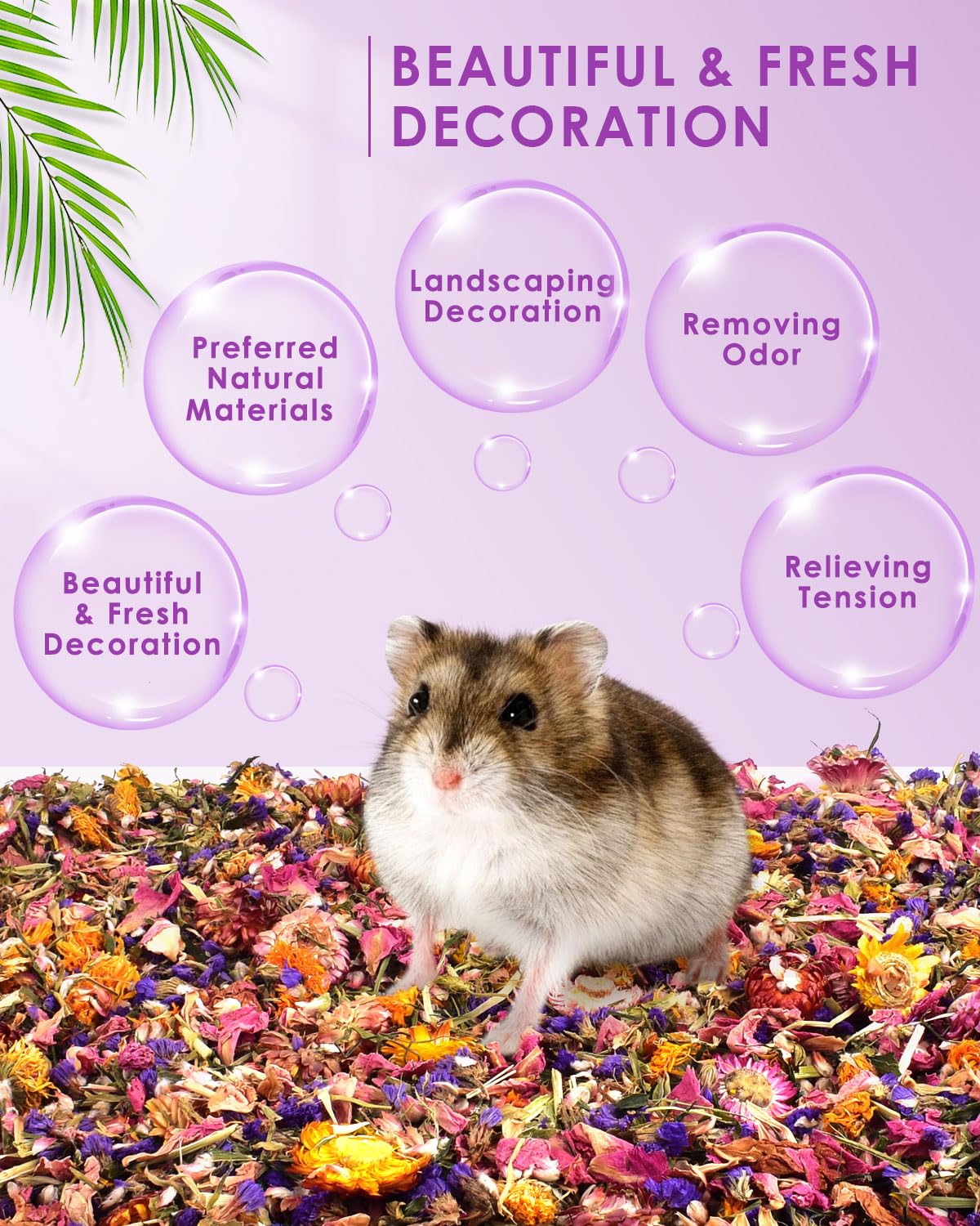 Bissap Natural Flower & Herb Hamster Bedding 300G/10.5Oz, Small Animal Flower Habitat Decor For Syrian Dwarf Hamster Gerbil Chinchilla Mice Degu And Other Small Pet Flower Bedding Odor Control Forage