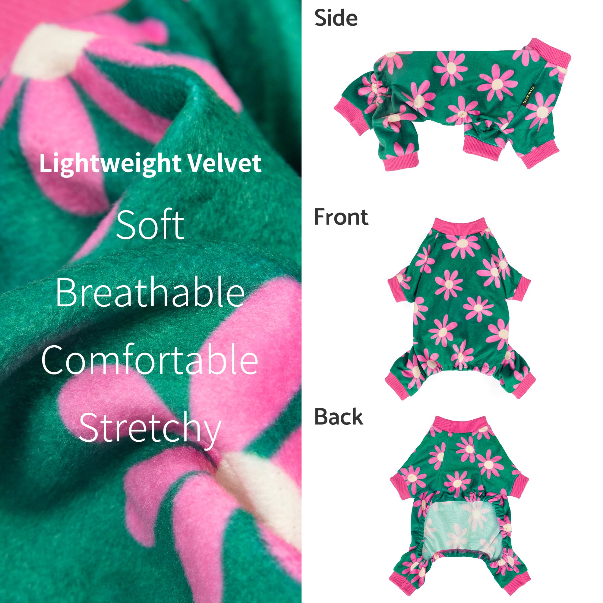Fitwarm Flower Fleece Dog Pajamas, Warm Winter Dog Clothes For Small Dogs Girl, Cozy Pet Onesie With Feet, Dark Green, Medium