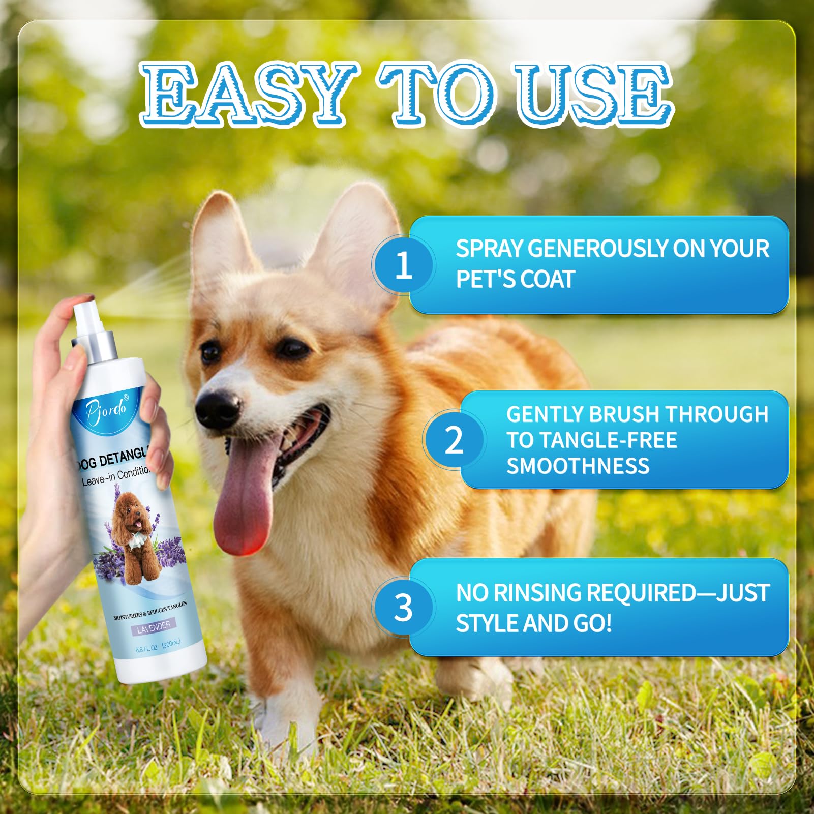 Pjordo Dog Detangler Spray, Natural Dog Leave In Conditioner Spray With Deshedding Brush And Metal Comb, For Grooming And Mat Re