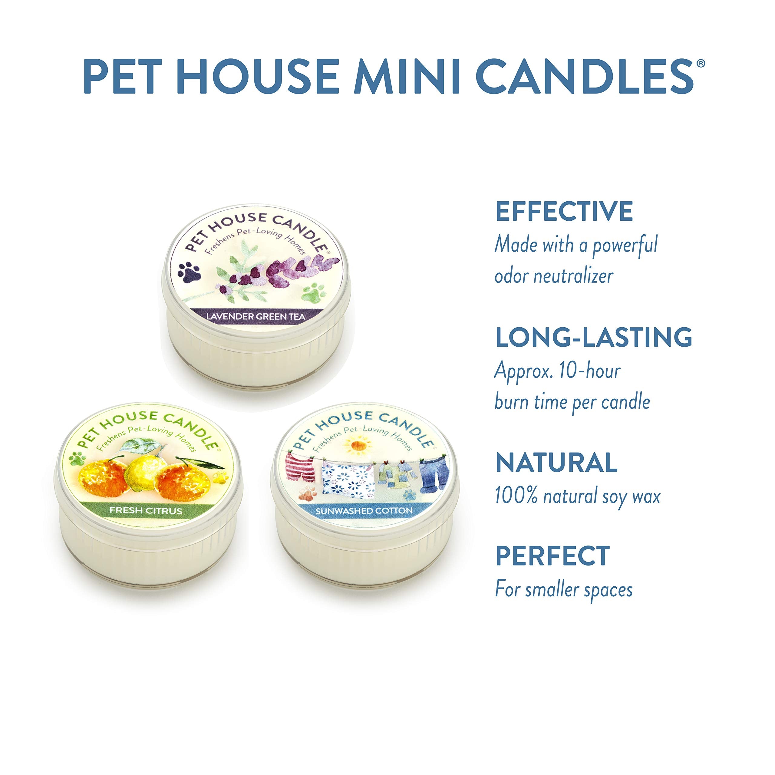 Pet House Mini Candle Set By One Fur All, Pack Of 3 - Top 3 Candles - Pet Odor Eliminator Candle, Burn Time - 10-12 Hours Pet Ca