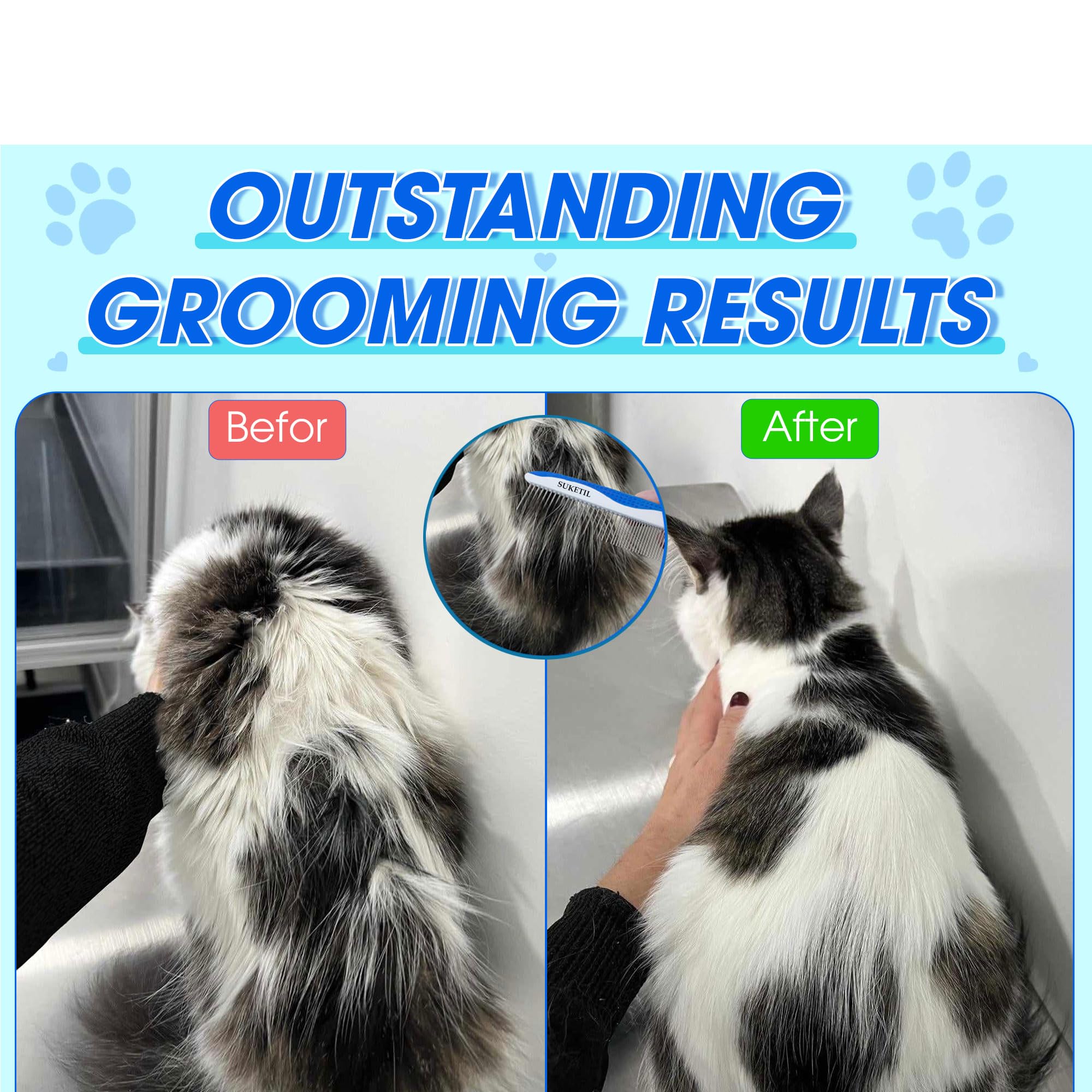 Suketil Dog Comb Stainless Steel Teeth, Dog Combs For Grooming Matting, Dematting Comb For Dogs And Cat Removes Tangles & Knots