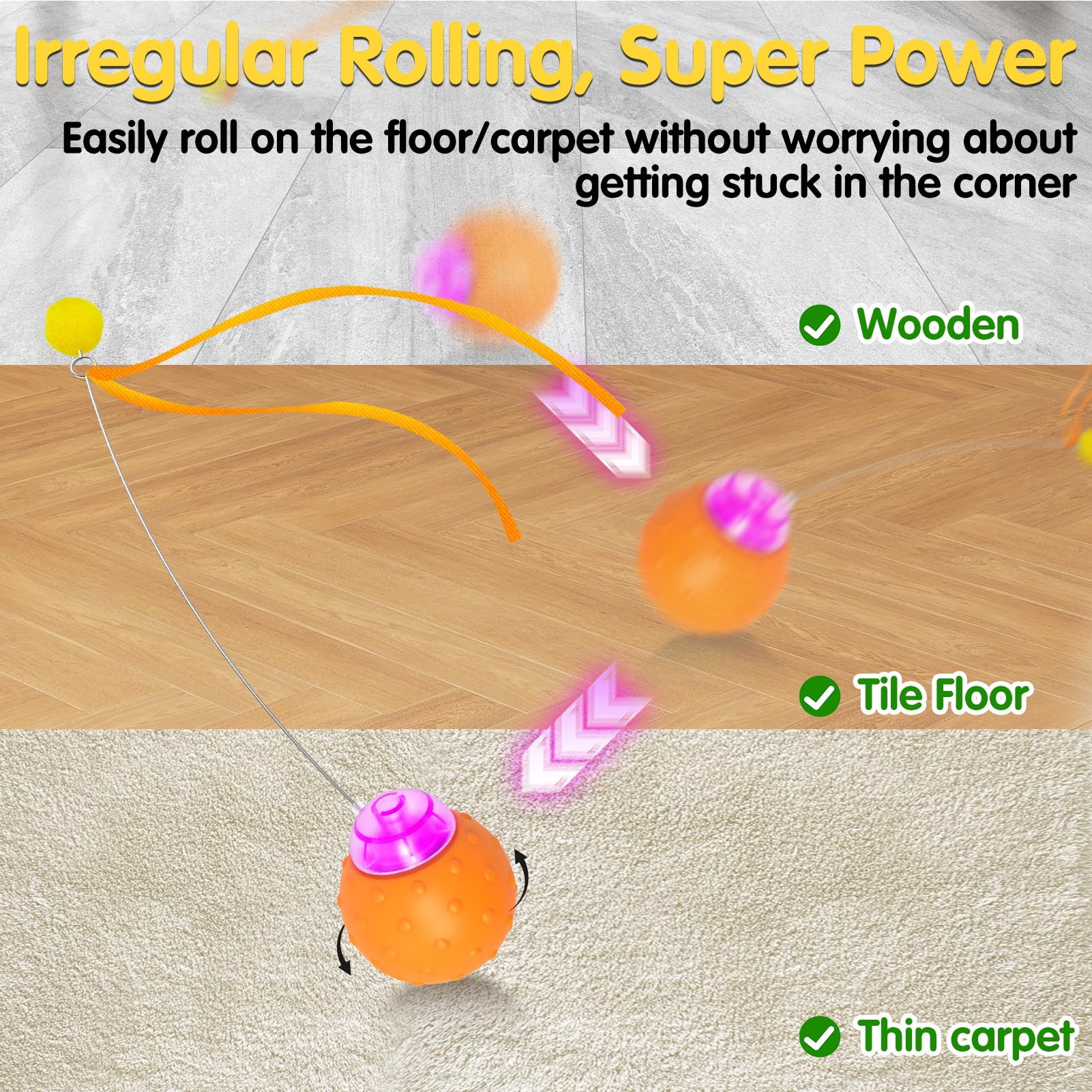 Muhhiba Interactive Cat Toys Balls, Automatic Moving Cat Toys For Indoor Cats, Self Rotating Ball With Motion Activated, Electri