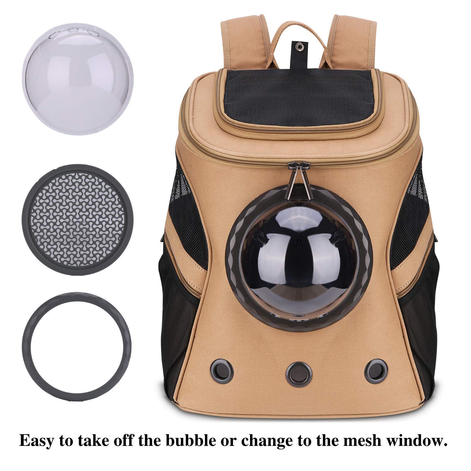 Lollimeow Large Pet Carrier Backpack, Bubble Backpack Carrier For Fat Cats And Puppies,Airline-Approved(Khaki)