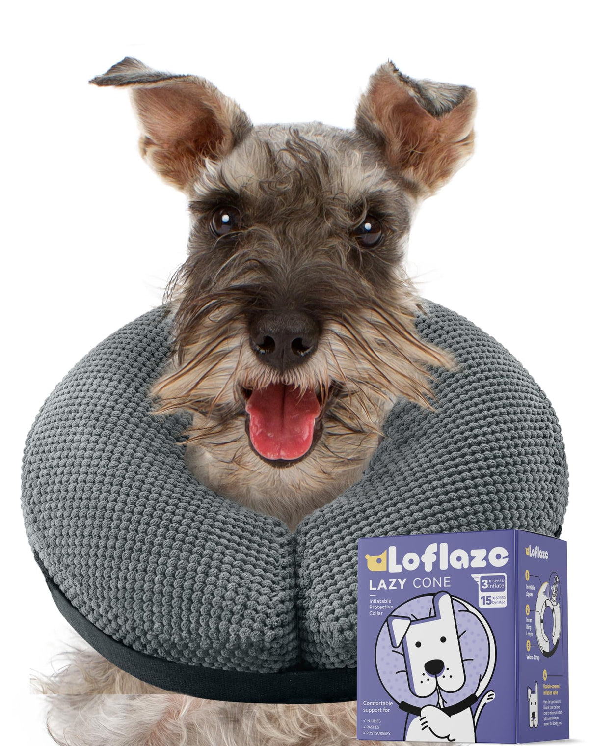 Loflaze Soft Inflatable Dog Cone Collar Alternative After Surgery - Dog Neck Donut E Collar For Large Medium Small Dogs Cats Post Surgery - Recovery Collar To Stop Licking - Grey, M