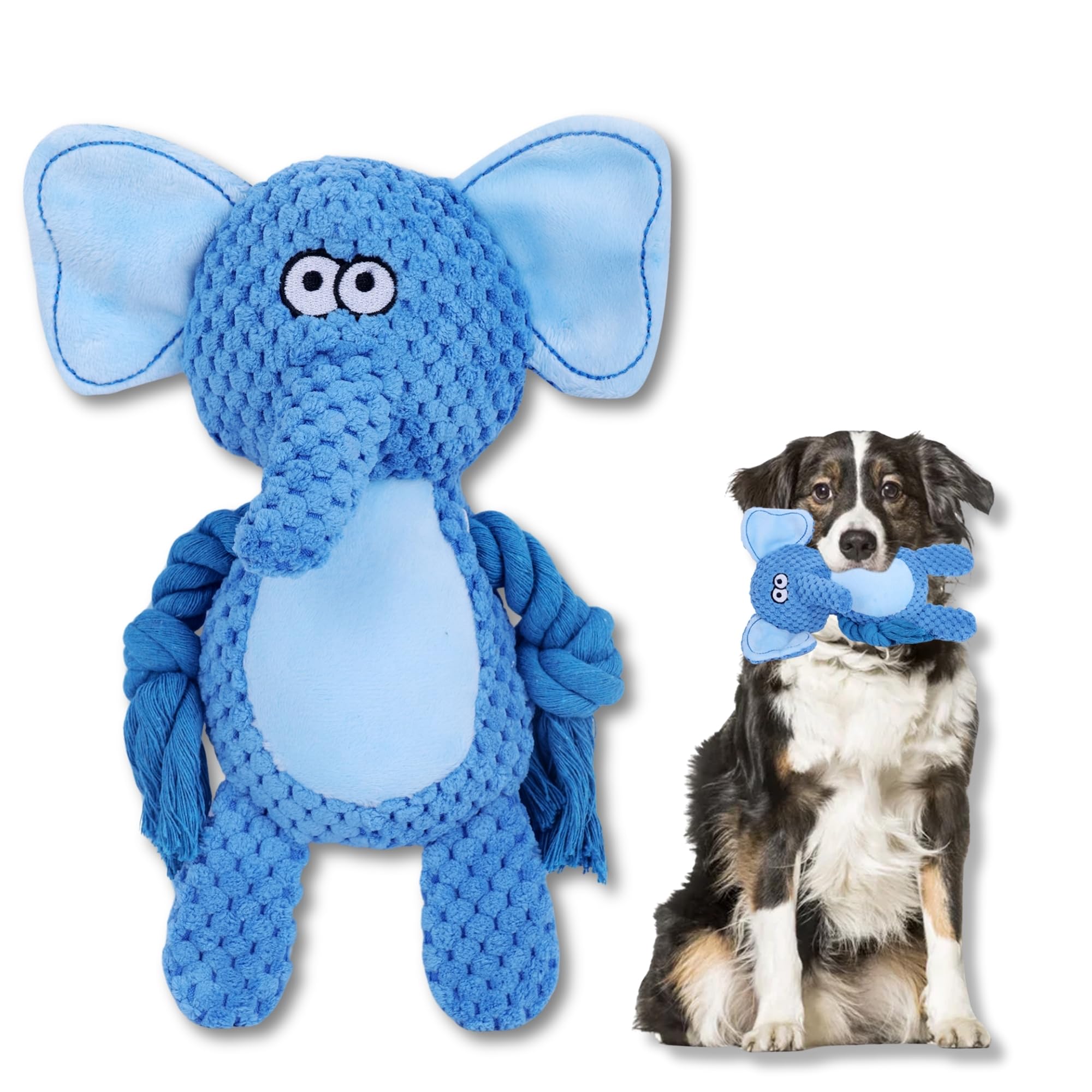 Zoomies Dog Chew Toy  Baby Elephant Plush With Squeaker & Rope For Interactive Play  Soft & Durable Pet Toy