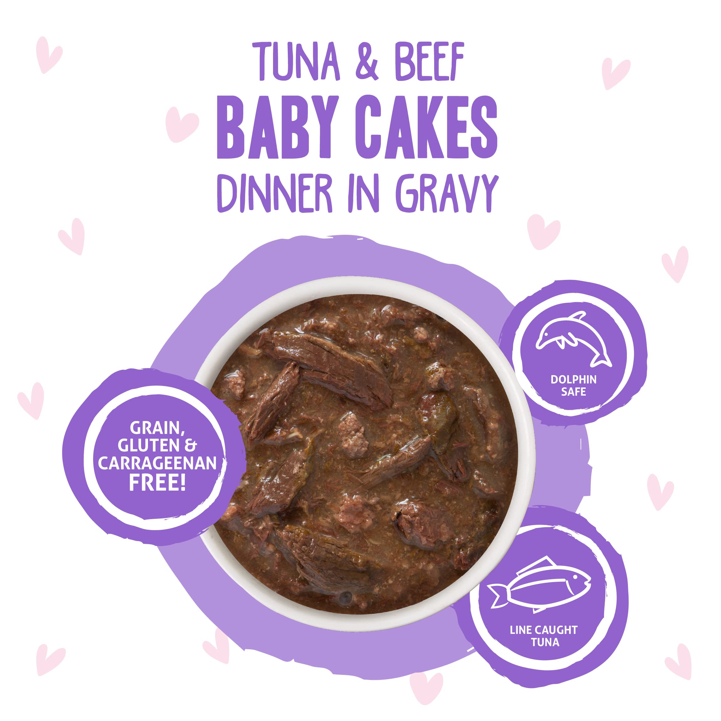 Weruva B.F.OMG - Best Feline Friend Oh My Gravy!, Tuna & Beef Baby Cakes with Tuna & Beef in Gravy Cat Food, 3oz Pouch (Pack of