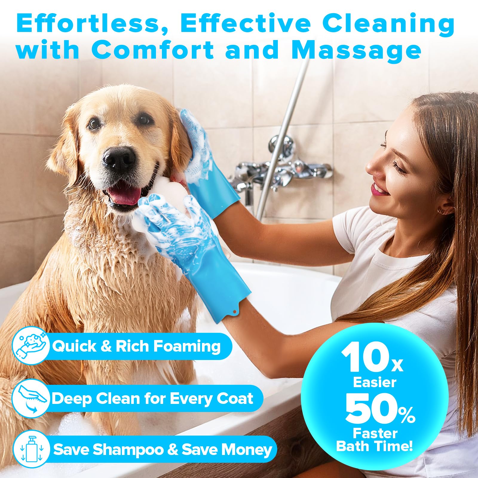 Augwind 6Pcs Pet Grooming Kit | Dog Washing Gloves | Dog Bath Brush | Dog Bath Gloves | Dog Shampoo Brush | Pet Grooming Gloves