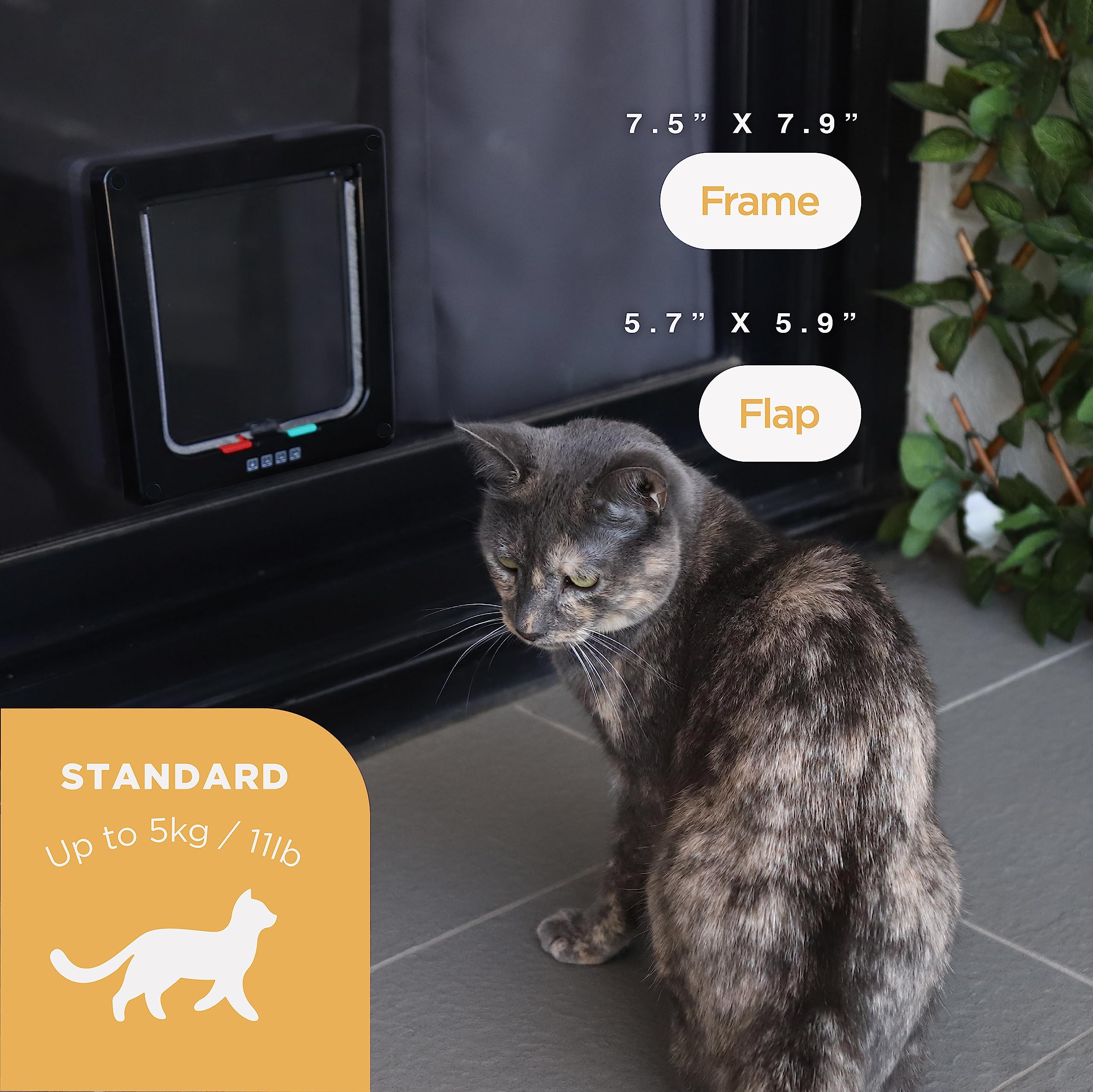 Hakuna Pets Standard Cat And Small Pet Door, Small, Black, Pets Up To 11 Lbs.