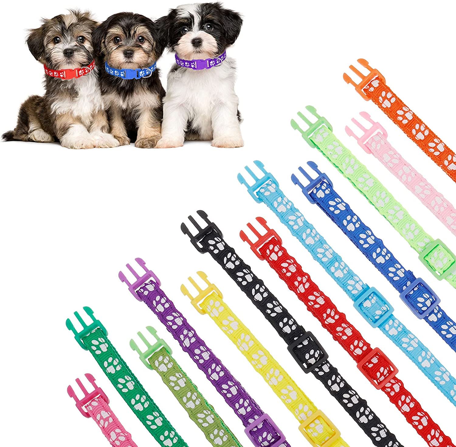 Chenkaiyang 12 Pack Puppy Collars For Litter, Adjustable Puppy Id Collars Soft Nylon Whelping Collars For Newborn Litter Pets
