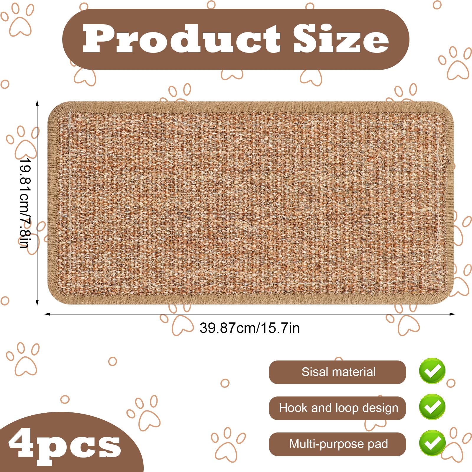 4 Pcs Cat Scratcher Mat Sisal Cat Scratching Pad Scratch Mat For Cat With Adhesive Loop Tape Cat Scratch Pad Rug For Protect Wal