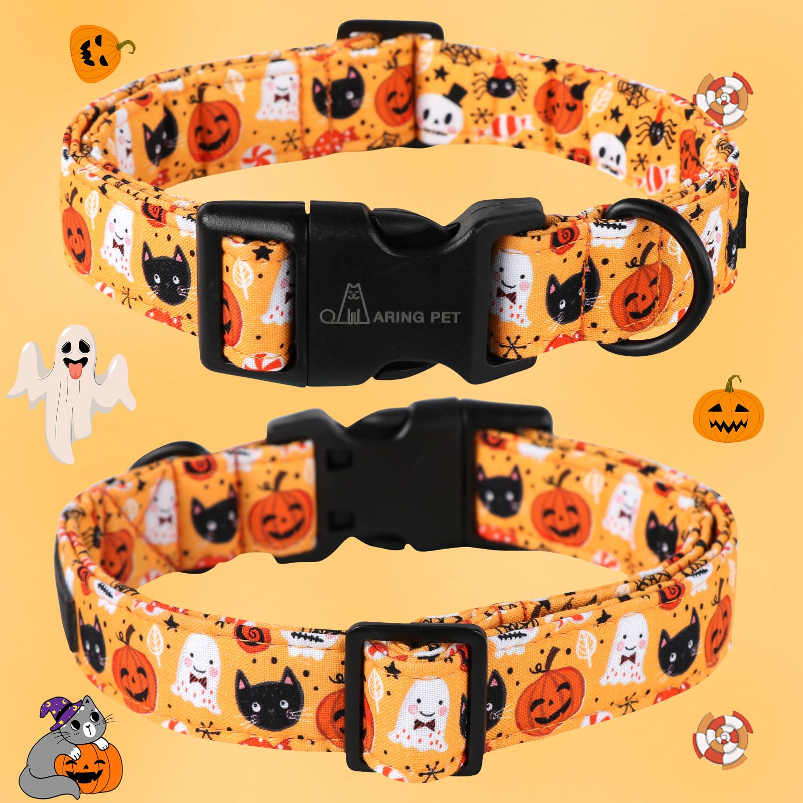 Aring Pet Halloween Dog Collar-Cute Pumpkin Dog Collar For Small Dogs, Adjustable Halloween Ghost Dog Collars For Small Medium L