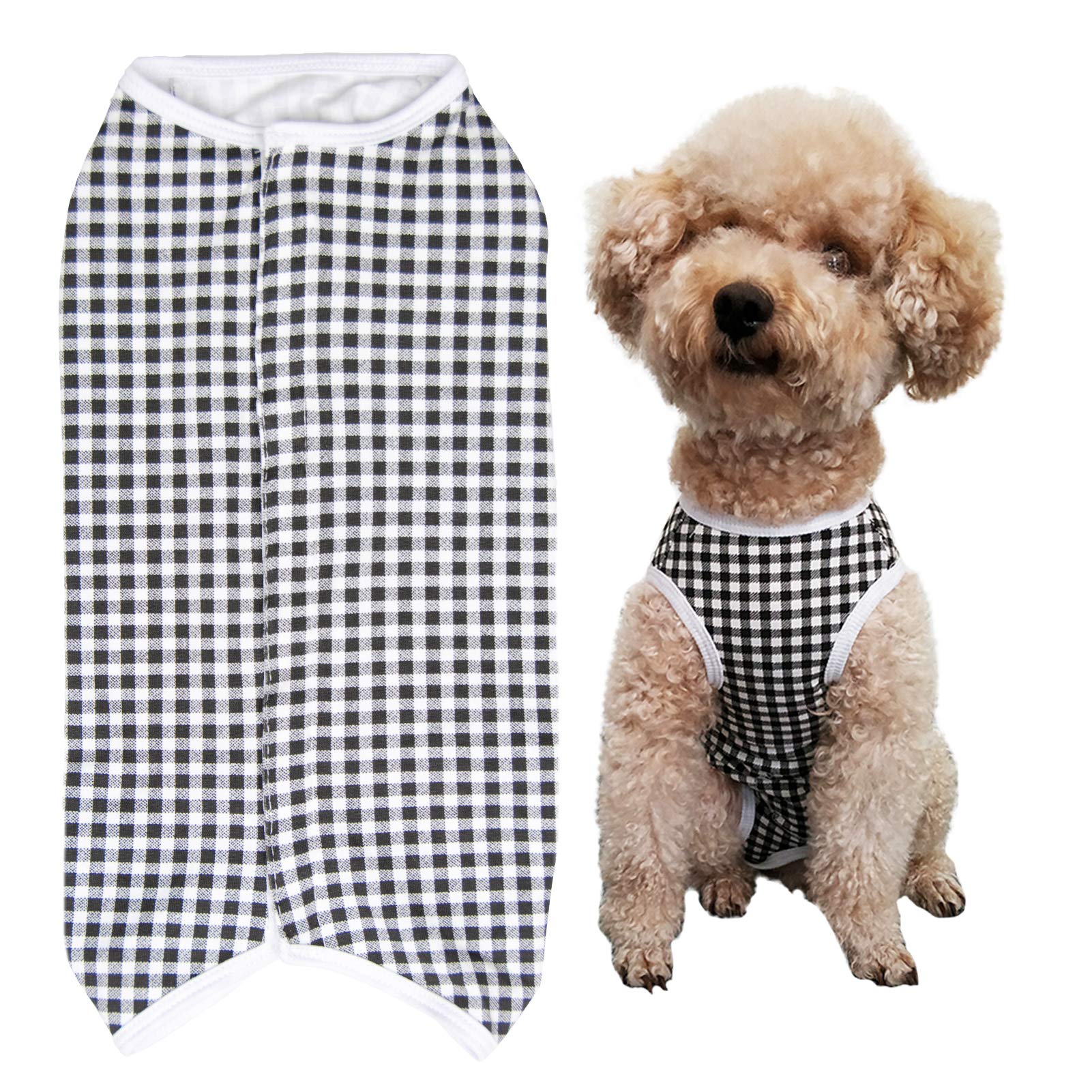 Dogs Recovery Suit Post Surgery Shirt For Puppy, Wound Protective Clothes For Little Animals(Black White Plaid-M)