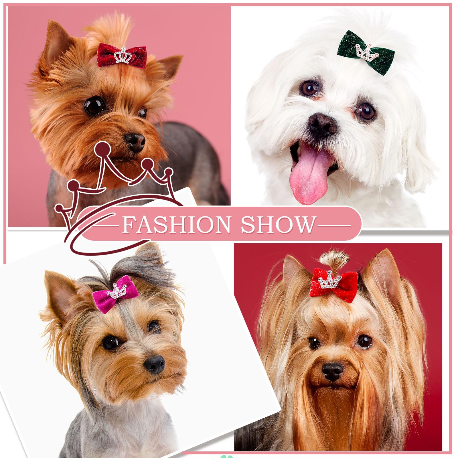 Mruq Pet Dog Hair Crown Bows With Clips For Small Dogs, Bulk 20Pcs Cute Handmade Pet Dog Bows Girl Clips, Puppy Yorkie Dog Hair