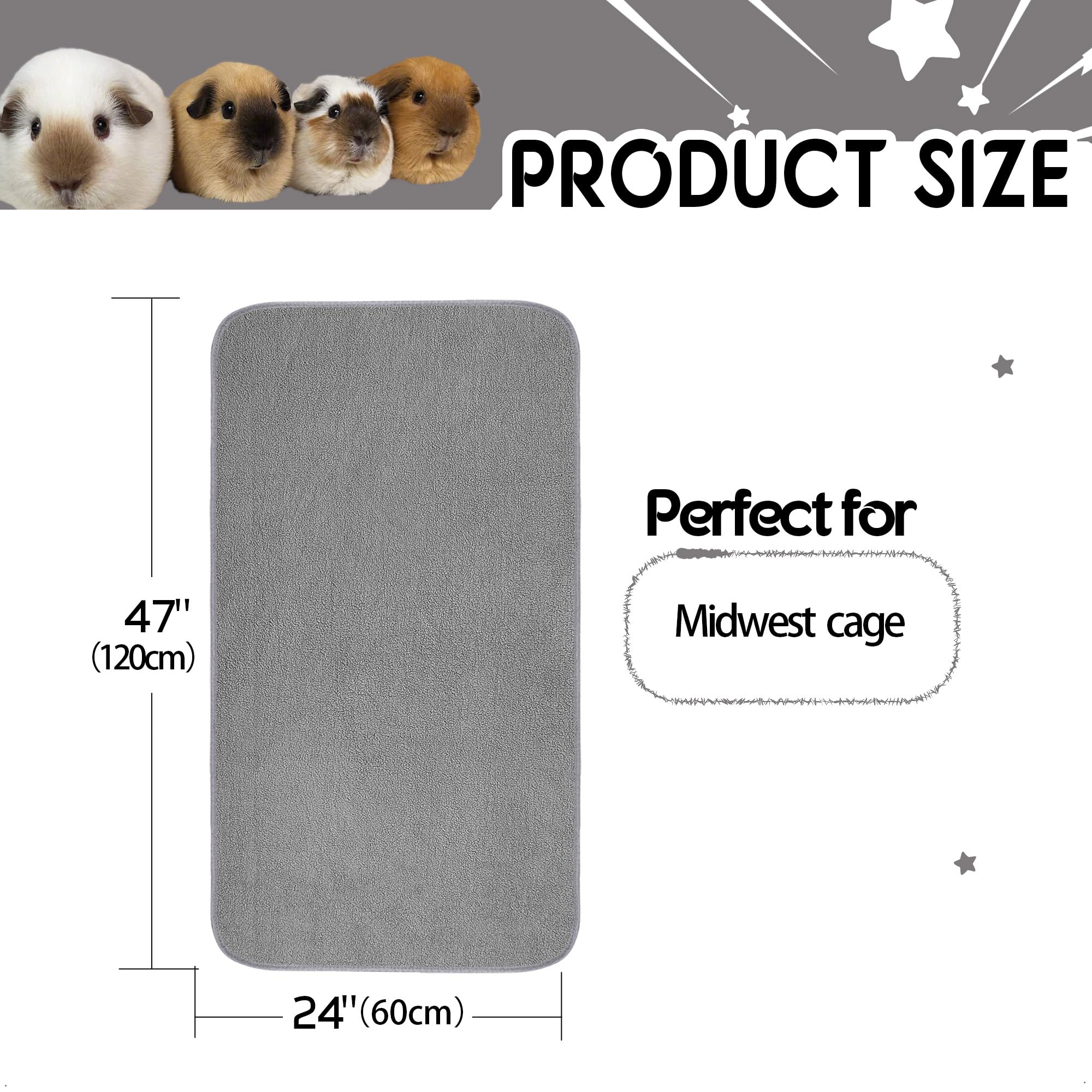 GINIDEAR Guinea Pig Cage Liner, 2 Pack - Washable, Reusable, Leakproof Fleece Bedding Pads for Small Animals with Anti-Slip Bott