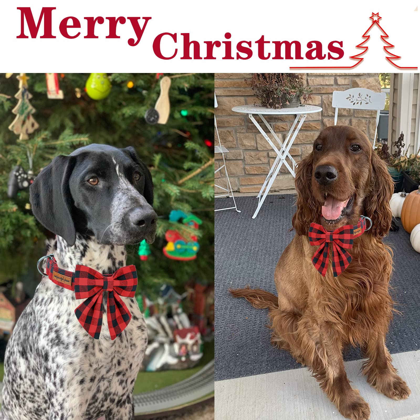Unique Style Paws Christmas Dog Collar With Bow Tie Classic Red Plaid Puppy Collar For Small Medium Large Dogs As Holiday Winter Gifts-L