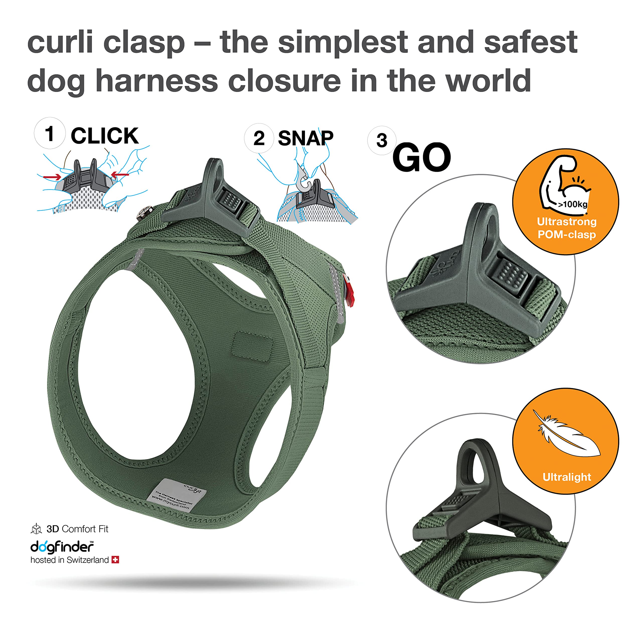 Vest Harness Curli Clasp Air-Mesh Moss L