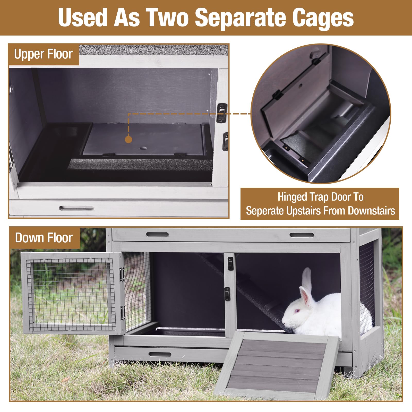 Rabbit Hutch Outdoor Indoor Bunny Cage 2 With Large Pull-Out Trays 2 Story Guinea Pig Cage On Wheels- Move Freely