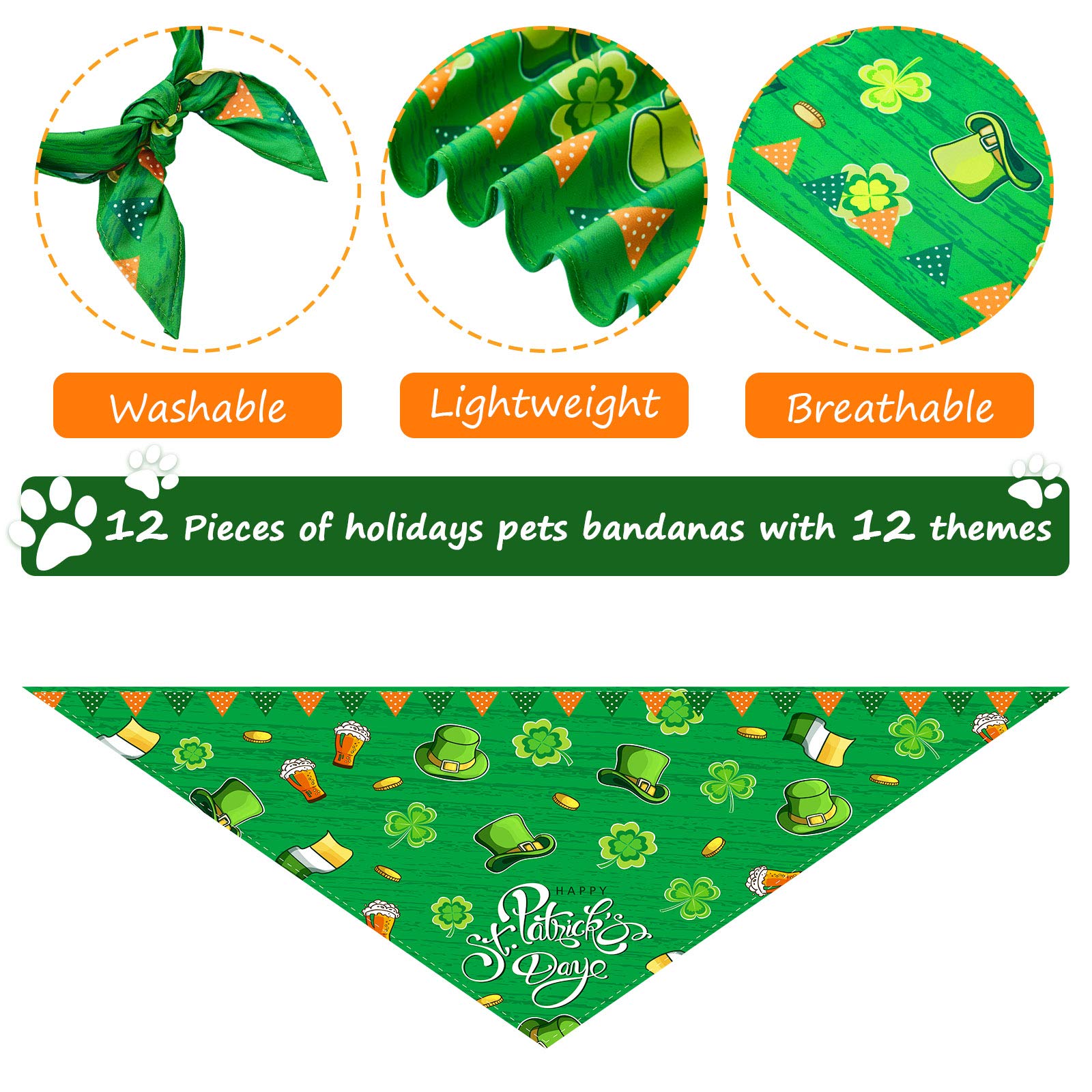 12 Pieces Holiday Dog Bandanas Halloween Dog Scarf Birthday Thanksgiving Christmas Daily Festival Costume Supply Pets Dog Scarf Bandana For Dogs Cats Pets Costume(Medium)