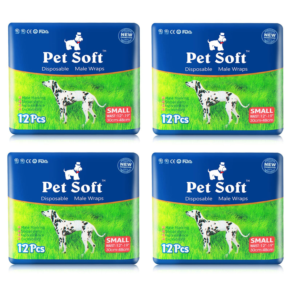Pet Soft Disposable Male Dog Wraps - Dog Diapers For Male Dogs, Puppy Diapers 48Pcs Small