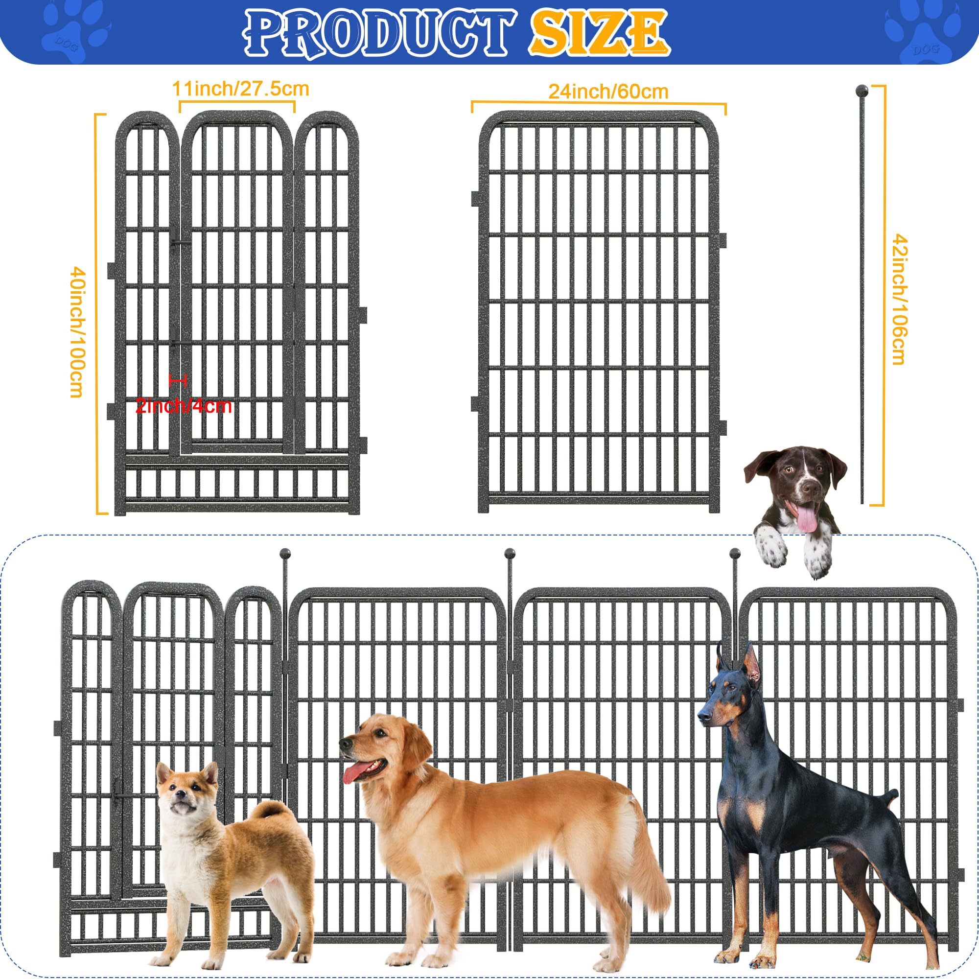 Lfcreator Dog Playpen Outdoor, 32 Height*24Panels Dog Fence With Anti-Rust Paint Finish For Large/Medium/Small Dogs, Portable