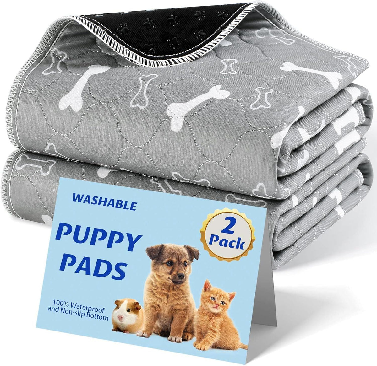 Baodan Washable Puppy Dog Pee Pad, 2 Pack Washable Pee Pads For Dogs, Waterproof Whelping Pads Mat Reusable Fast Absorbent Dog Potty Training Pads For Indoor Outdoor And Car Travel - 24”X36”