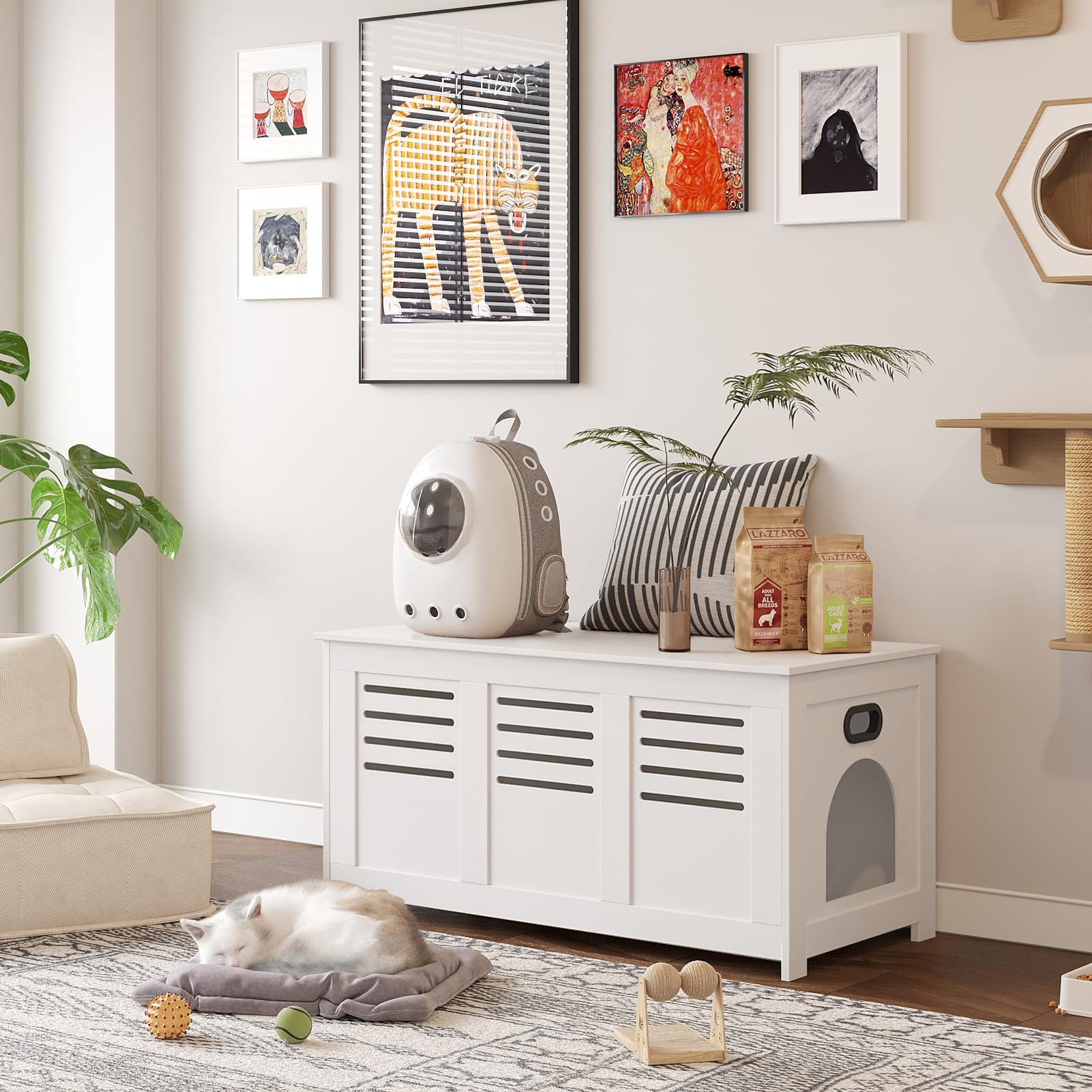 Dinzi Lvj Litter Box Enclosure, Flip Top Litter Box Furniture, Hidden Cat Washroom, Wooden Cat House, End Table, 39.4'' L X 19.7