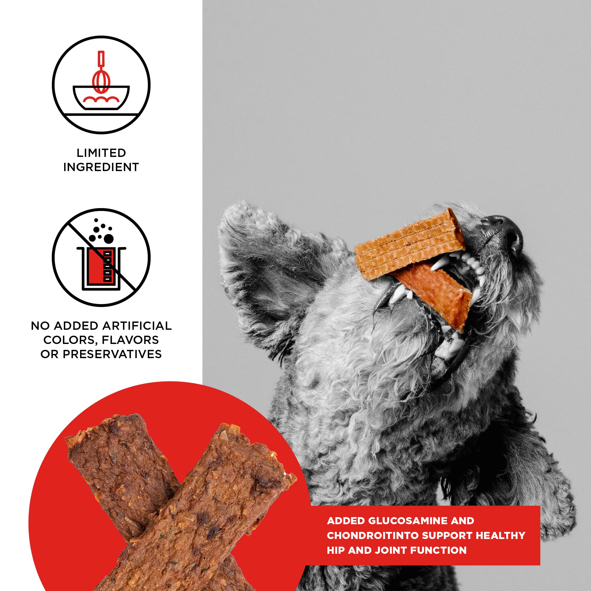 BIXBI Hip & Joint Support Beef Liver Jerky Dog Treats, 5 oz - USA Made Grain Free Dog Treats - Glucosamine, Chondroitin for Dogs