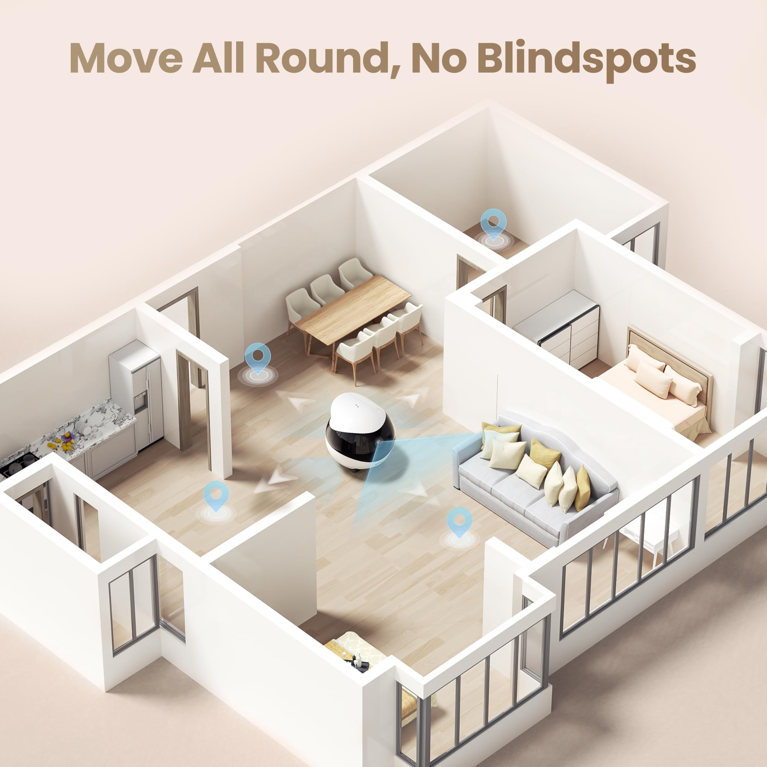 Indoor Security Camera Robot Ebo Air 2: 2K Pet Camera, Movable Home Robot, Custom Facial Expression, Auto-Recharge, Battery-Oper