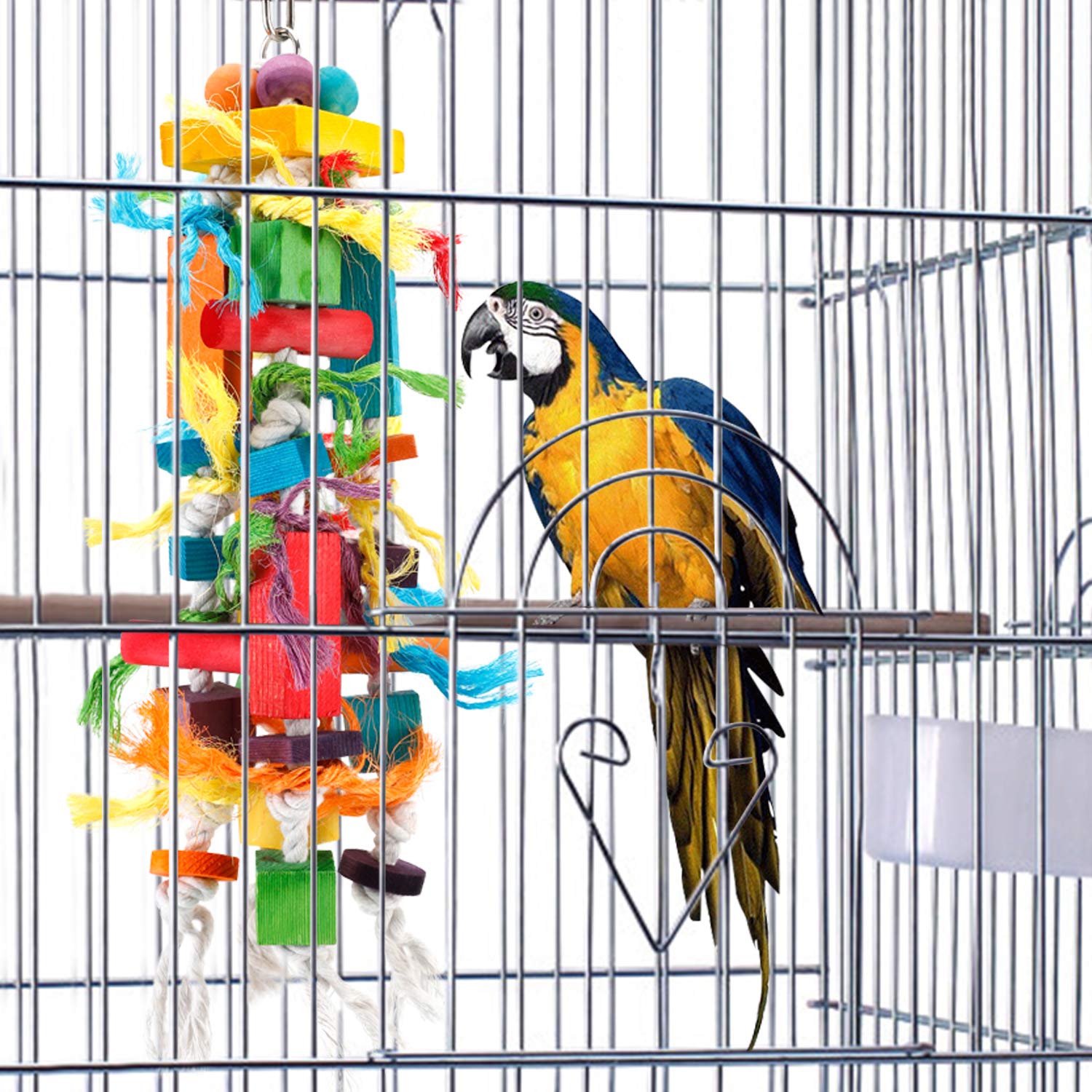 Crmada Bird Toys, Parrot Chewing Toy, Multicolored Wooden Blocks Tearing Toys For African Grey Cockatiel Cockatoo And Medium Parrot