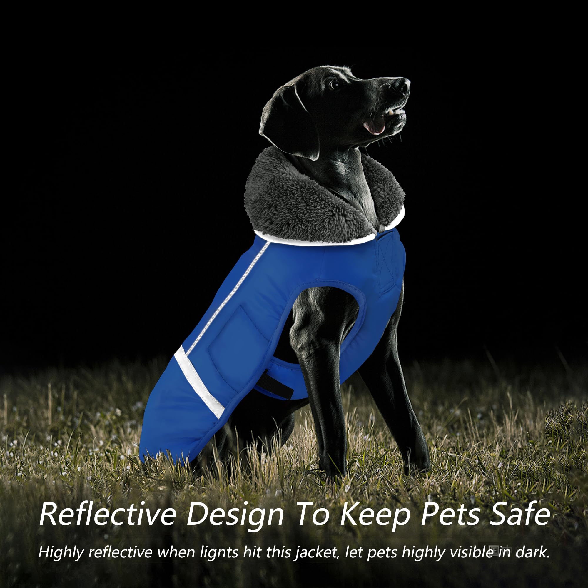 Dogcheer Waterproof Dog Coat - Adjustable Winter Jacket, Fleece Vest for Large Dogs, Blue