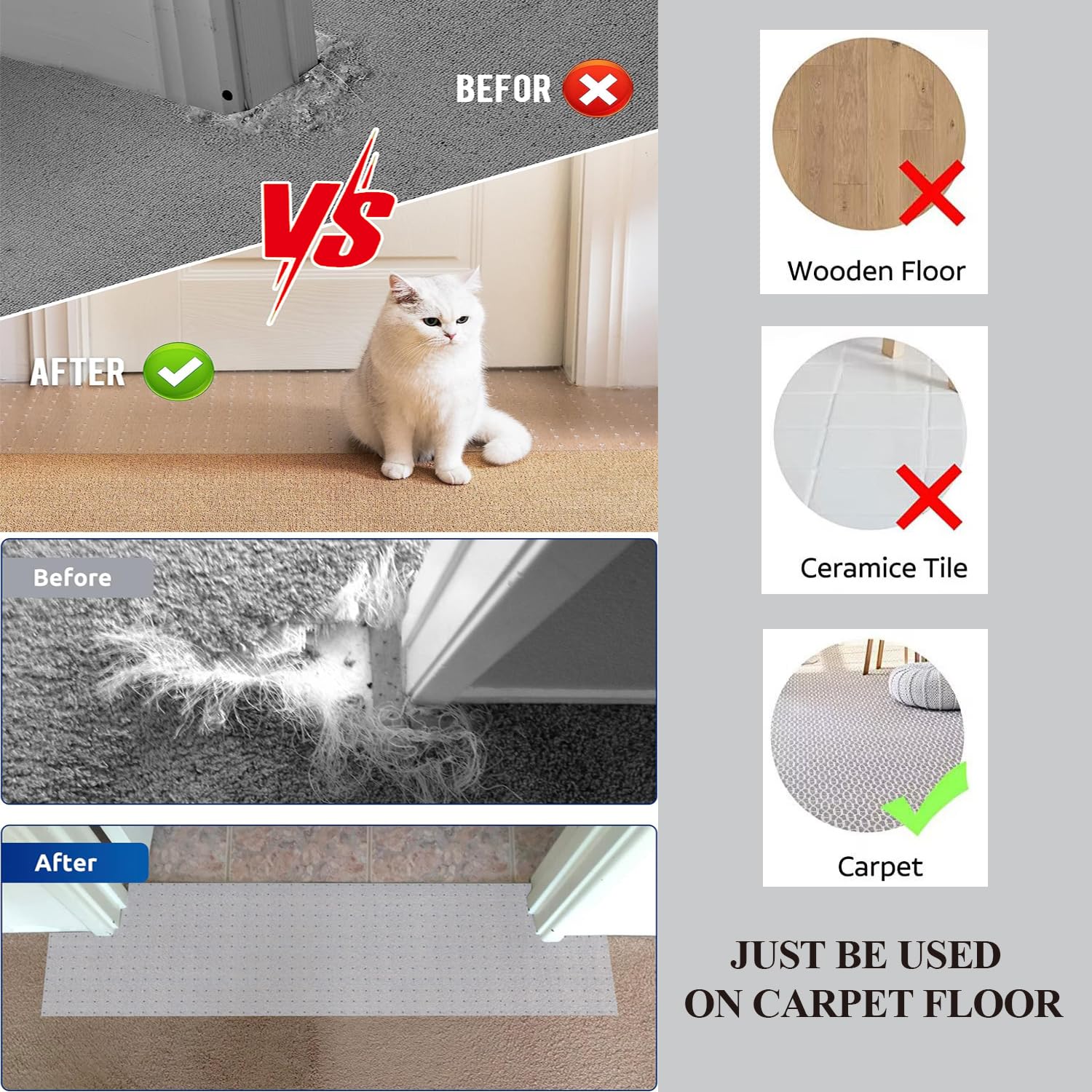 2 Pcs Of 3.6Ftcarpet Protector For Pets-Cat Carpet Protector For Doorway, Diy Anti-Slip Anti Scratch Under Door Cat Scratch Prot