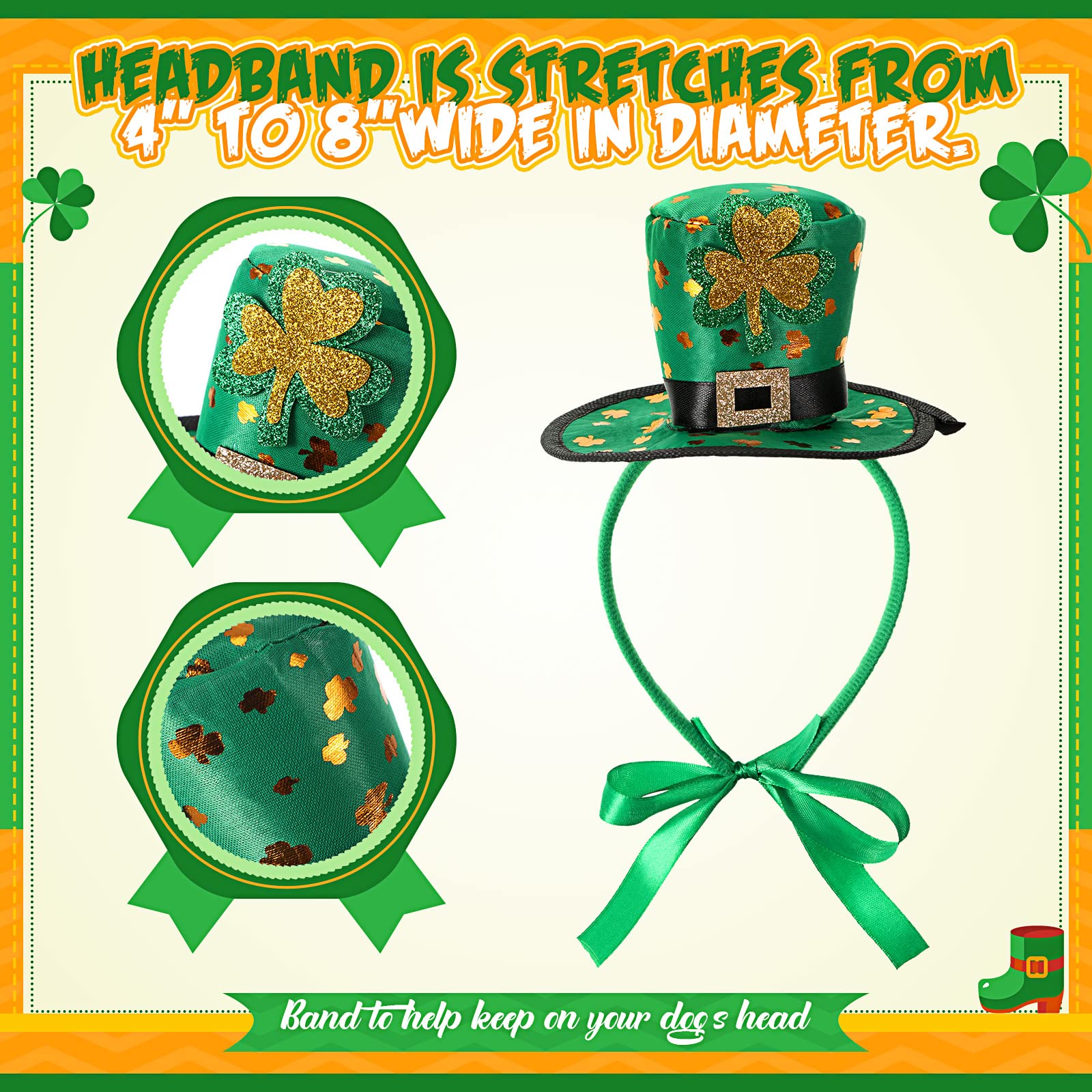 Yaomiao 3 Pcs St Patrick'S Day Dog Costume, St. Patty'S Day Doggie Headband Green Round Pet Sunglasses And Green Shamrock Bow Ti