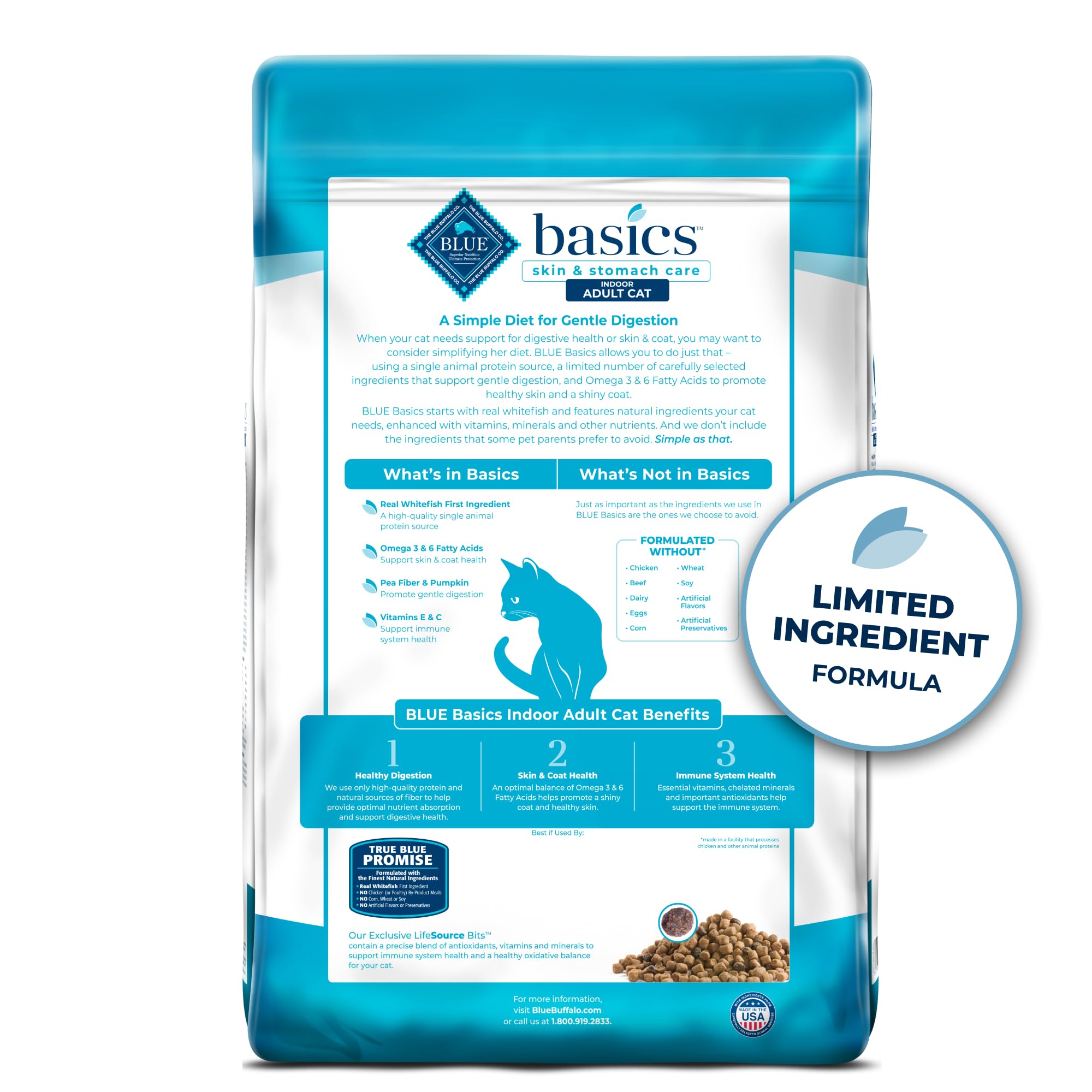 Blue Buffalo Basics Grain-Free Dry Cat Food, Fish & Potato Recipe, 11 lb for Indoor Cats