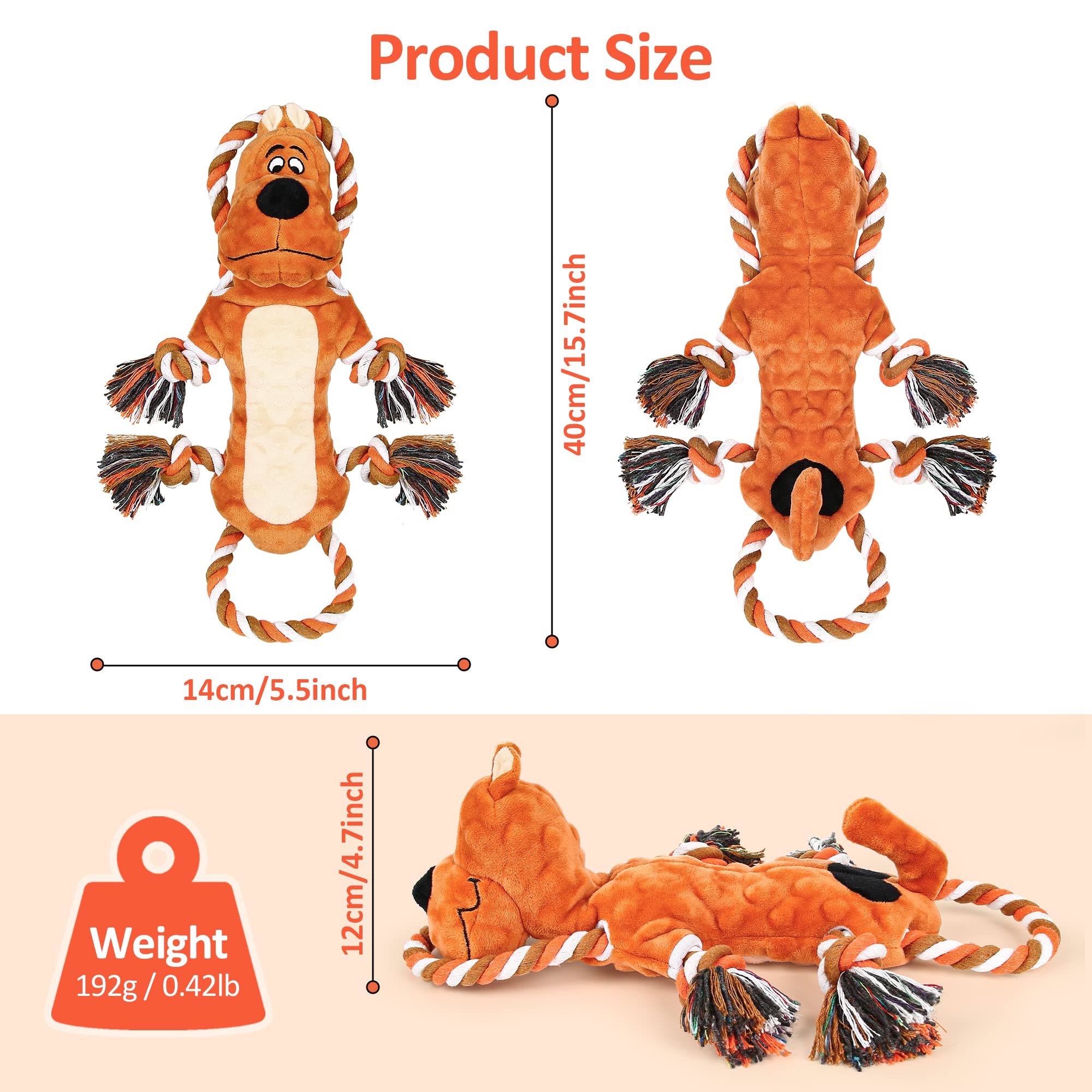 Iokheira Tug Of War Plush Dog Squeaky Toys With Crinkle Paper, Knotted Rope For Teeth Cleaning & Boredom