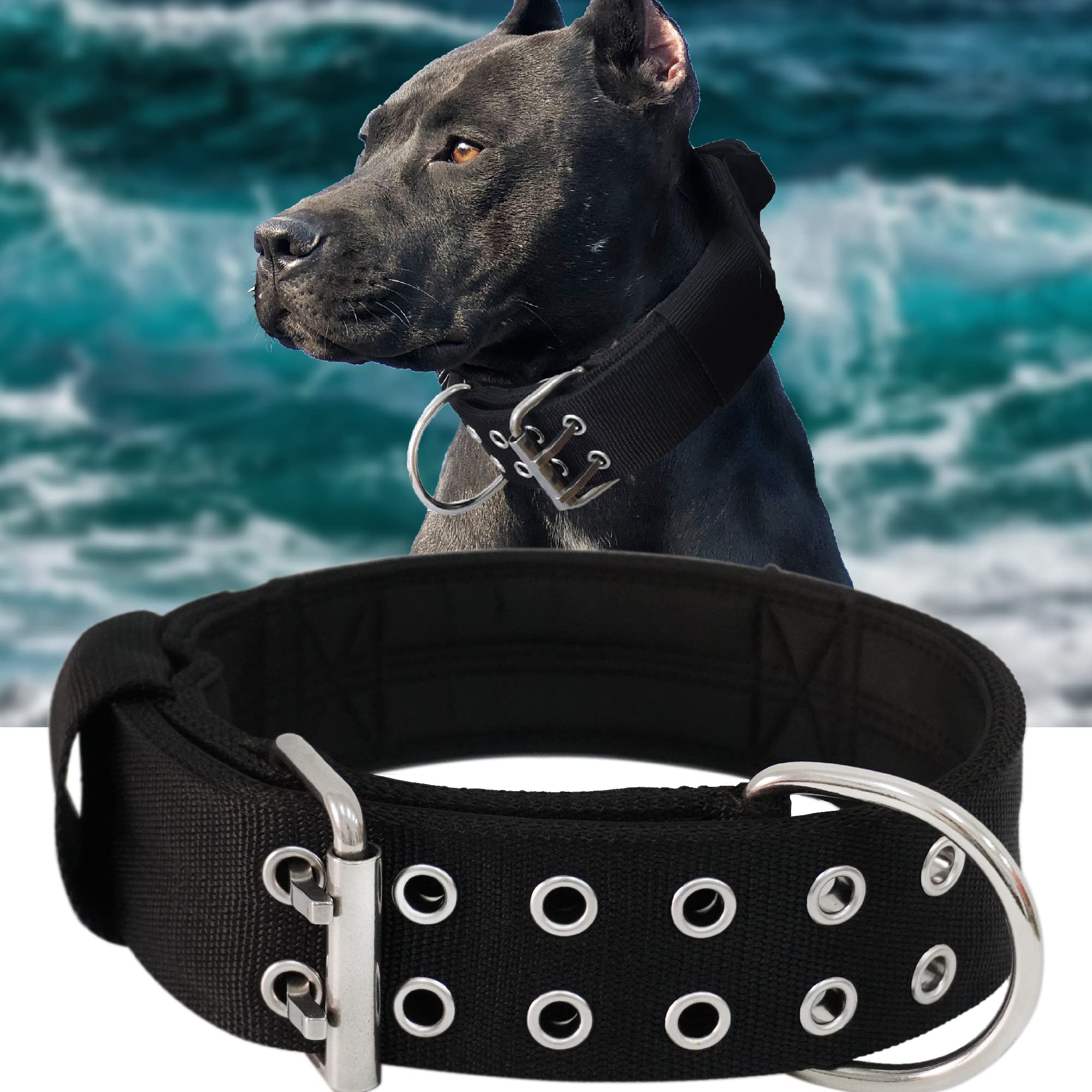 Dog Collar For Large Dogs - 2 In Black Collars With Handle For Extra Large Breed Dogs, Heavy Duty K9 Nylon Pet Tactical Collar X