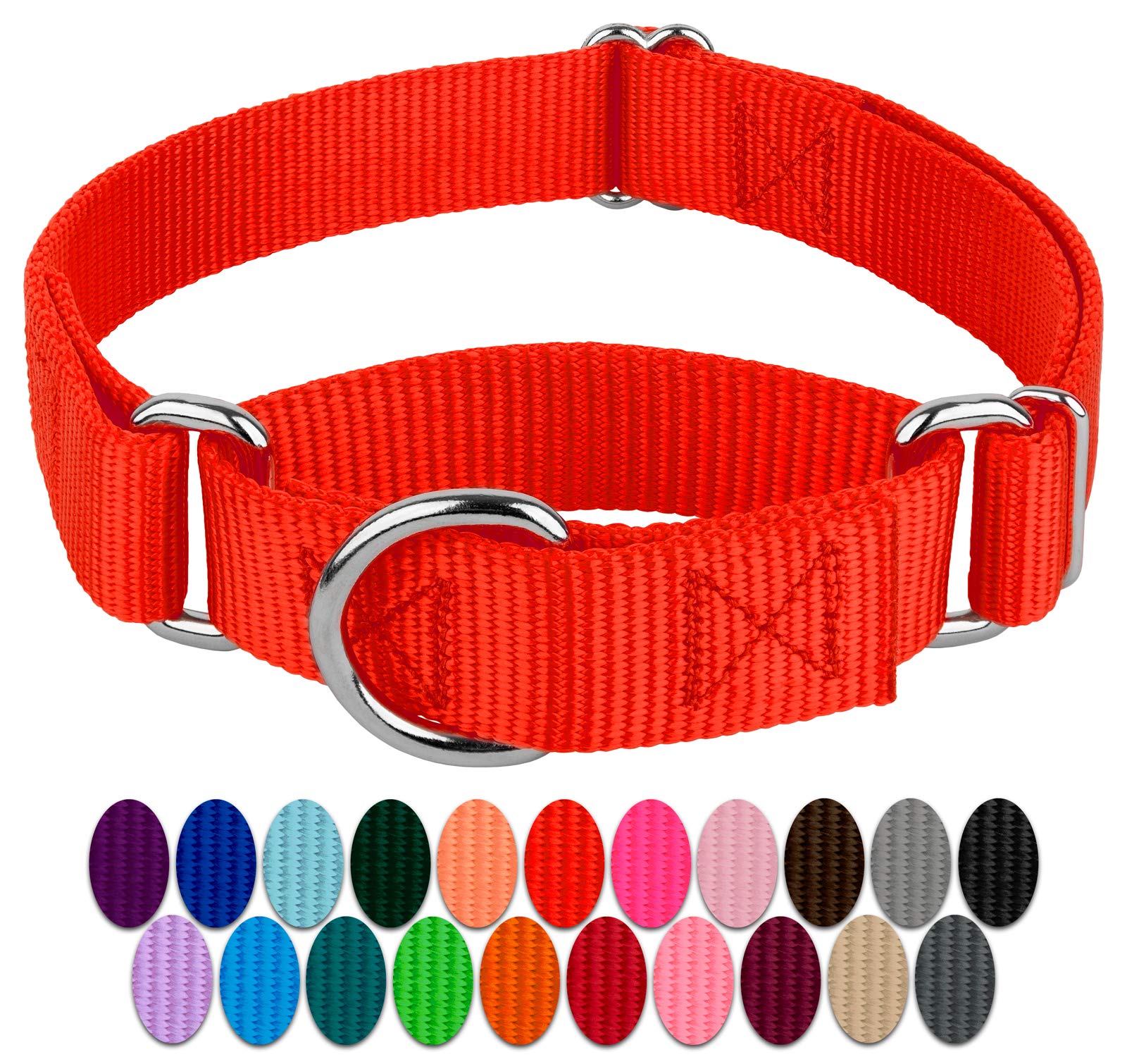 Country Brook Petz - Hot Orange Martingale Heavy Duty Nylon Dog Collar - 21 Vibrant Color Options (3/8 Inch Width, Mini)